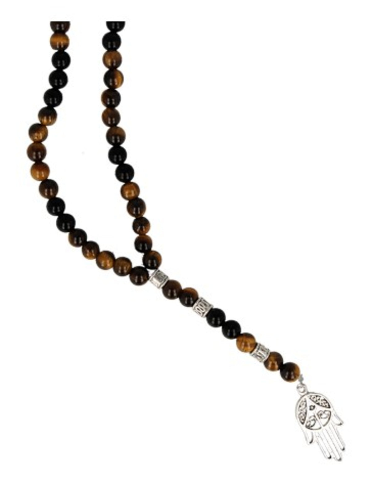 Tigeröga och onyx halsband för herr, 46 cm