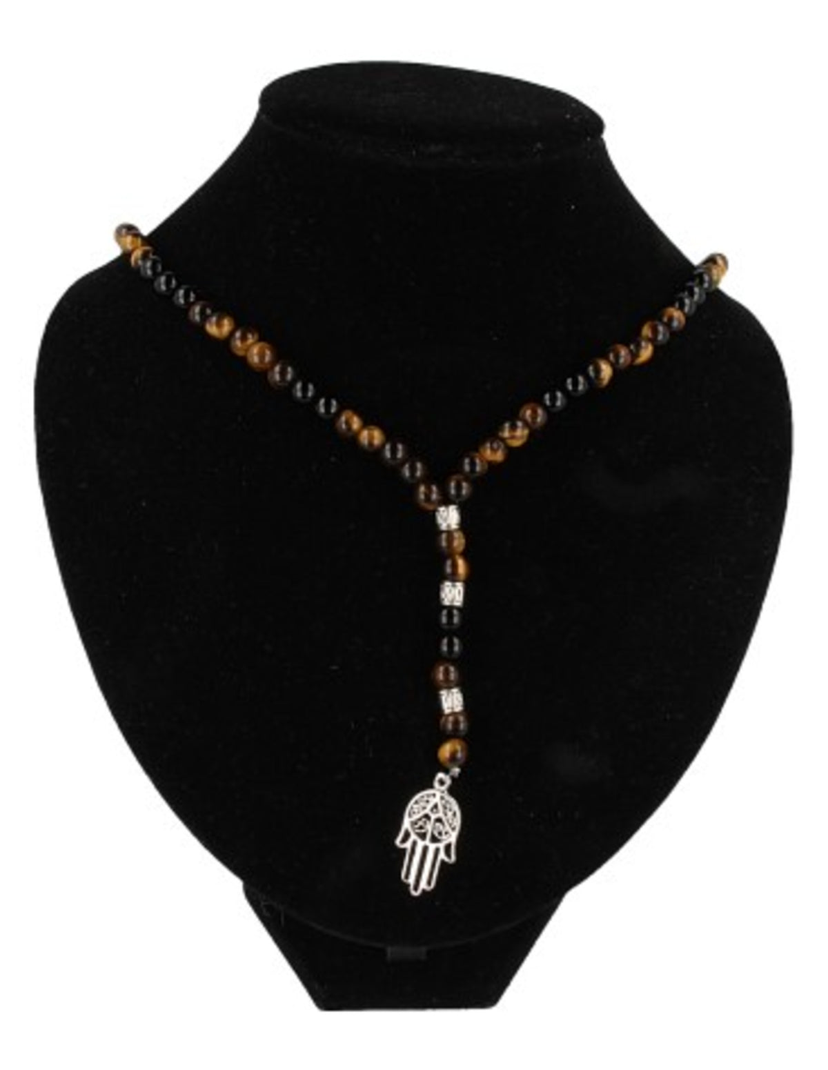 Tigeröga och onyx halsband för herr, 46 cm