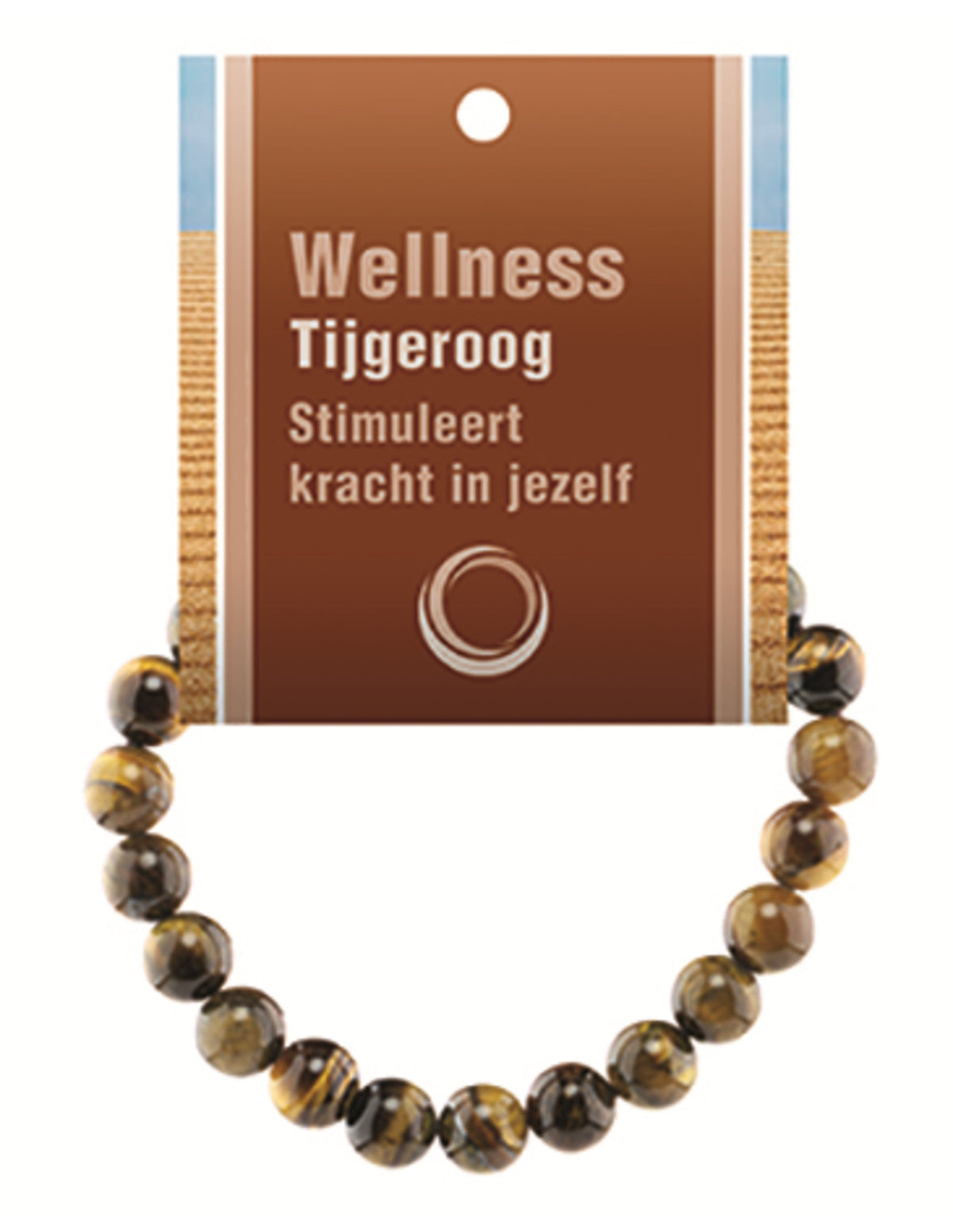 Tigeröga armband, powerbead, kulor 8 mm, 18 cm, På kort