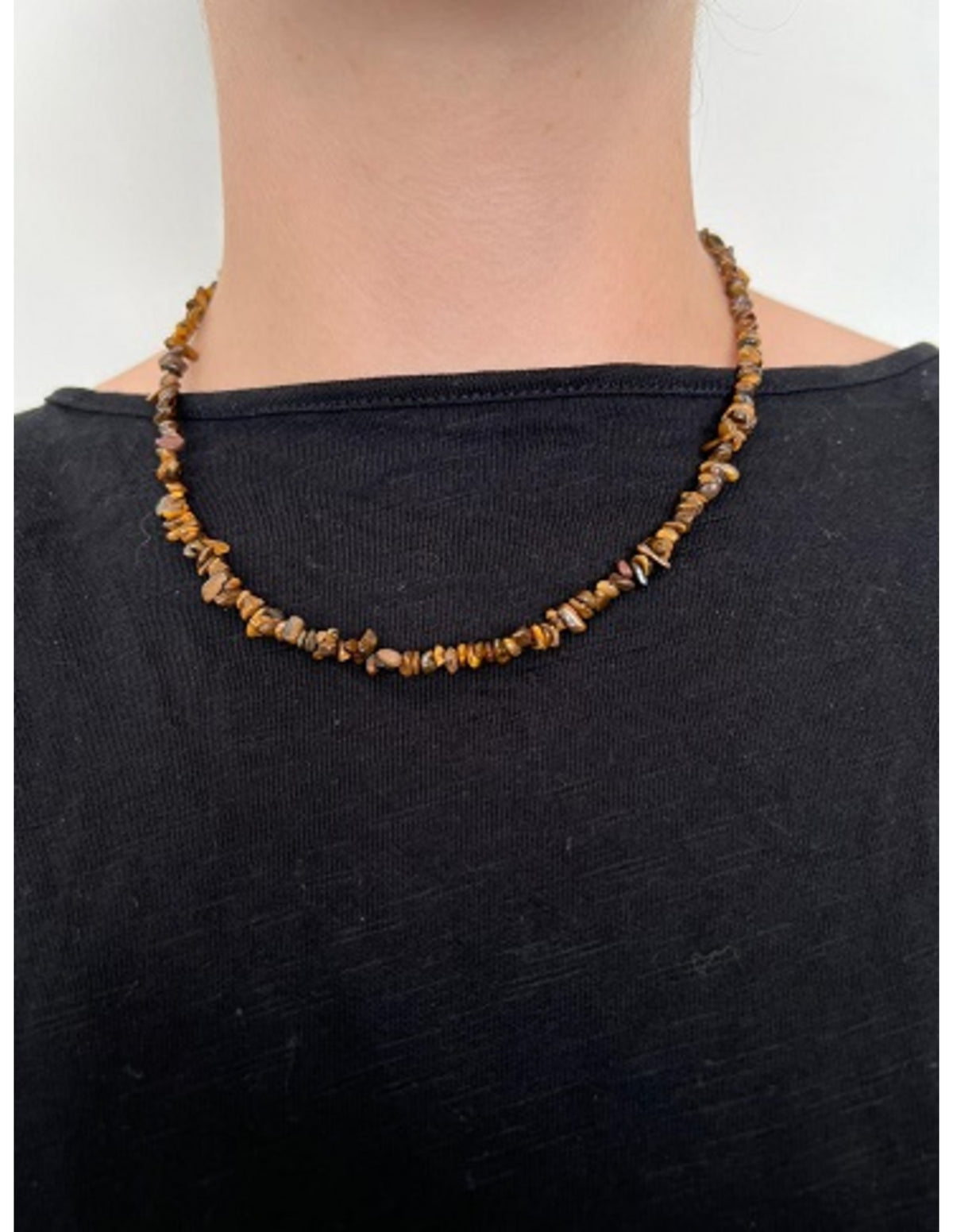 Tigeröga halsband med splitstenar, smal, 45 cm