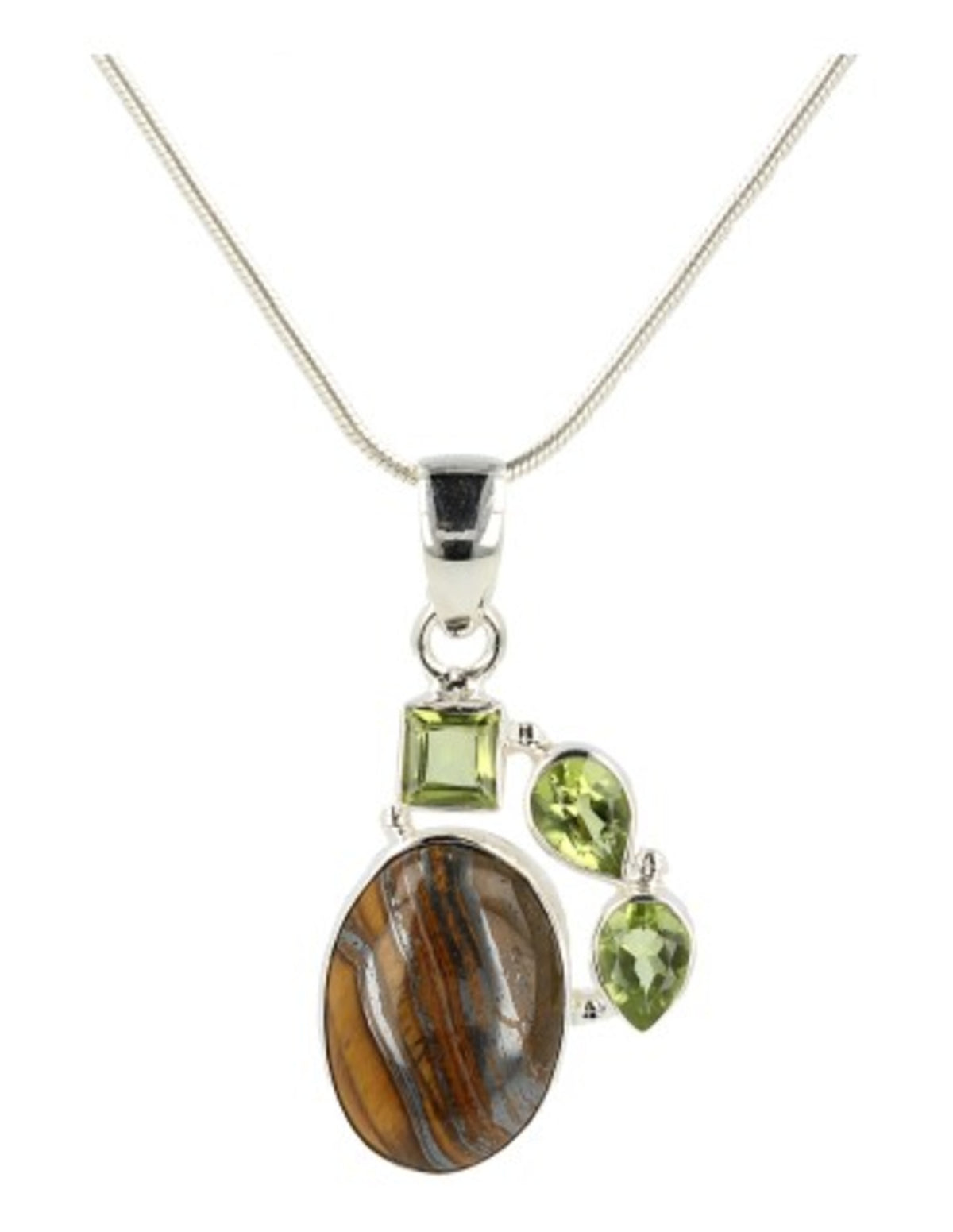 Tigeröga hänge i 925 silver, blandade stenar, ca 3 cm