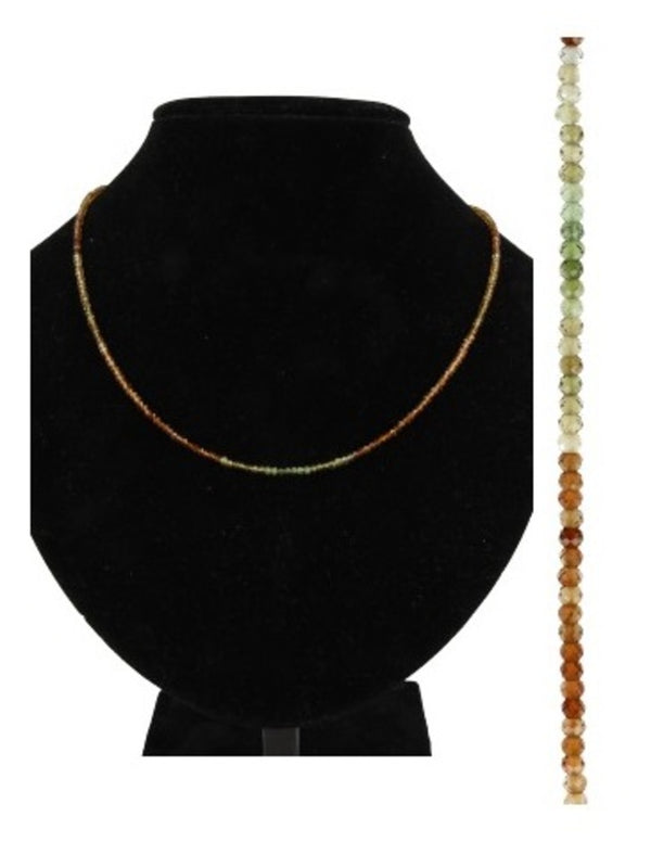 Turmalin halsband i orange och grönt, fasettslipade stenar, 44 cm