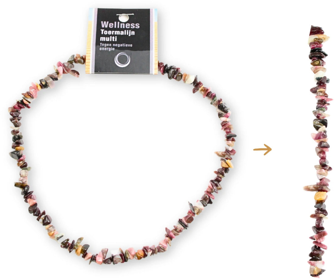 Vattenmelonturmalin halsband med splitstenar, 45 cm, På kort