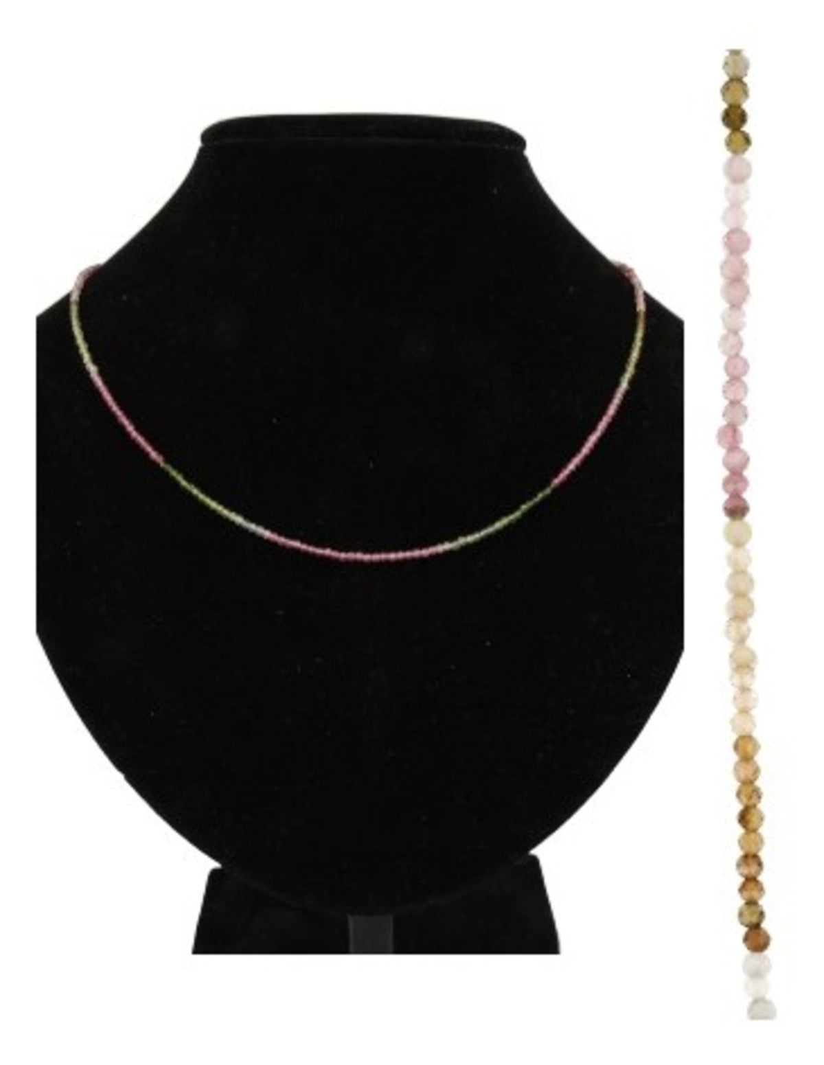 Vattenmelonturmalin halsband, 44 cm, med silverlås
