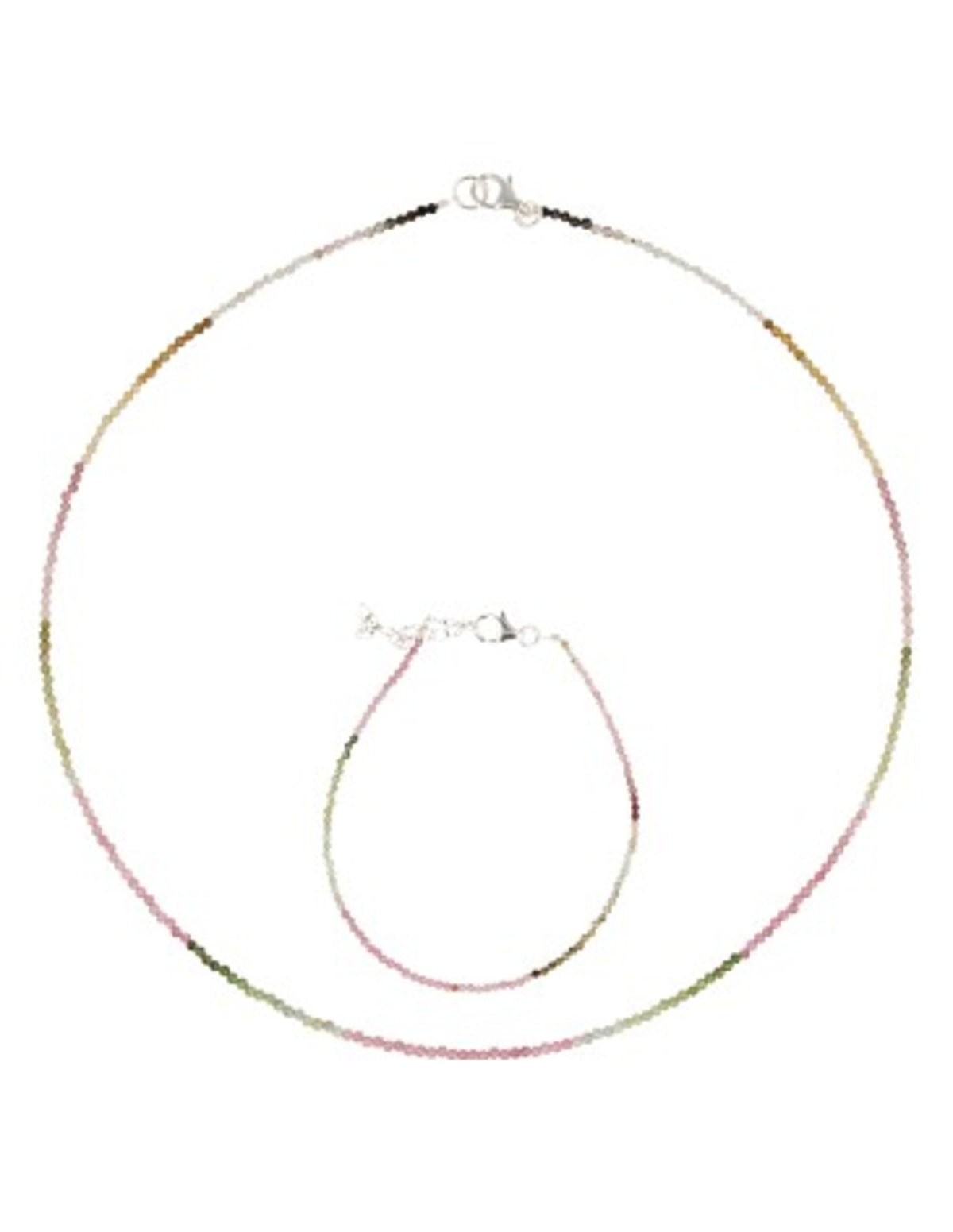 Vattenmelonturmalin halsband, 44 cm, med silverlås