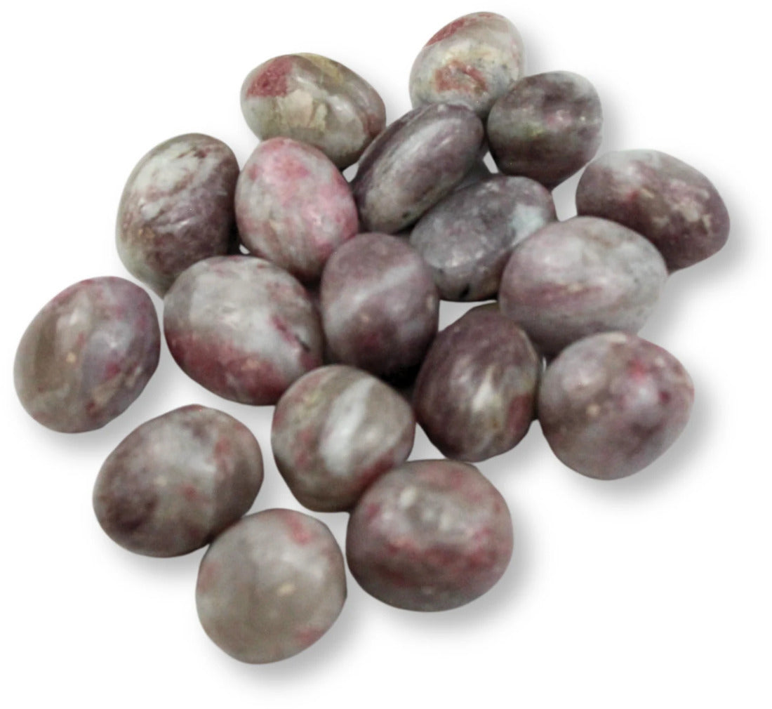 Rosa turmalin i lepidolit trumlade stenar, 250 g
