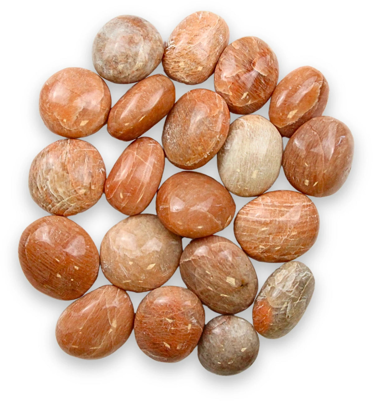 Månsten trumlade stenar, orange till persika, 500 g
