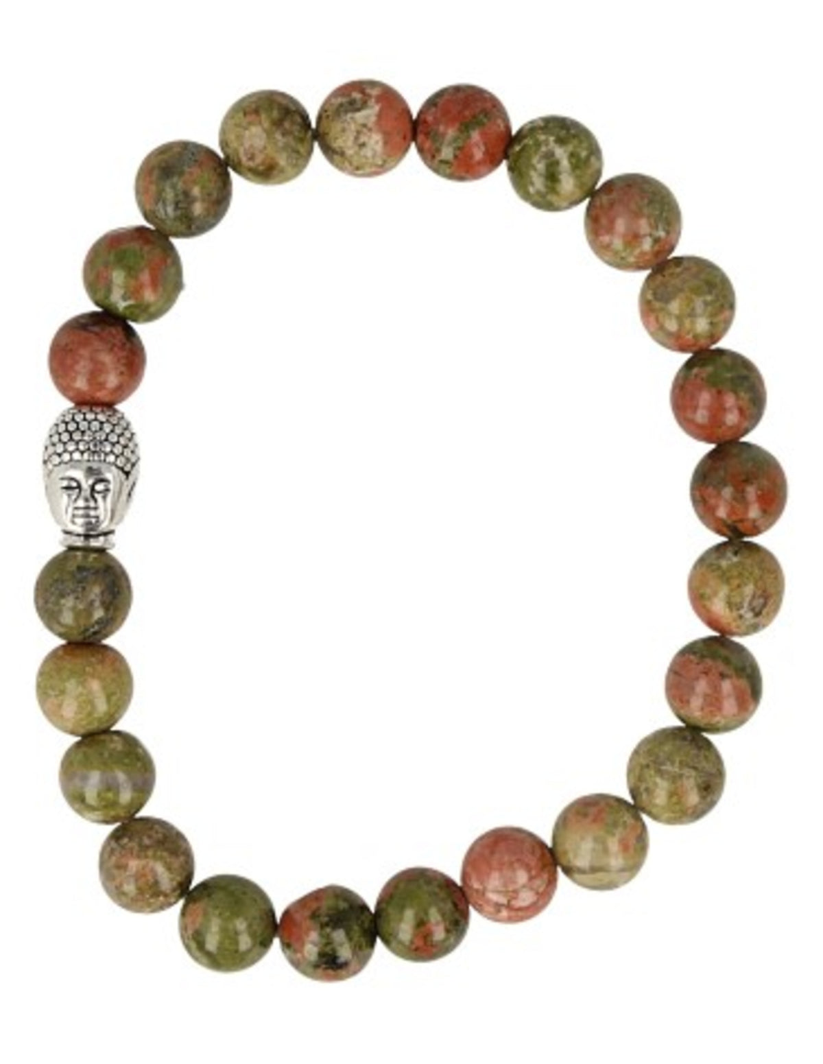 Unakit armband för män, grön med rosa, 8 mm, buddhapärla
