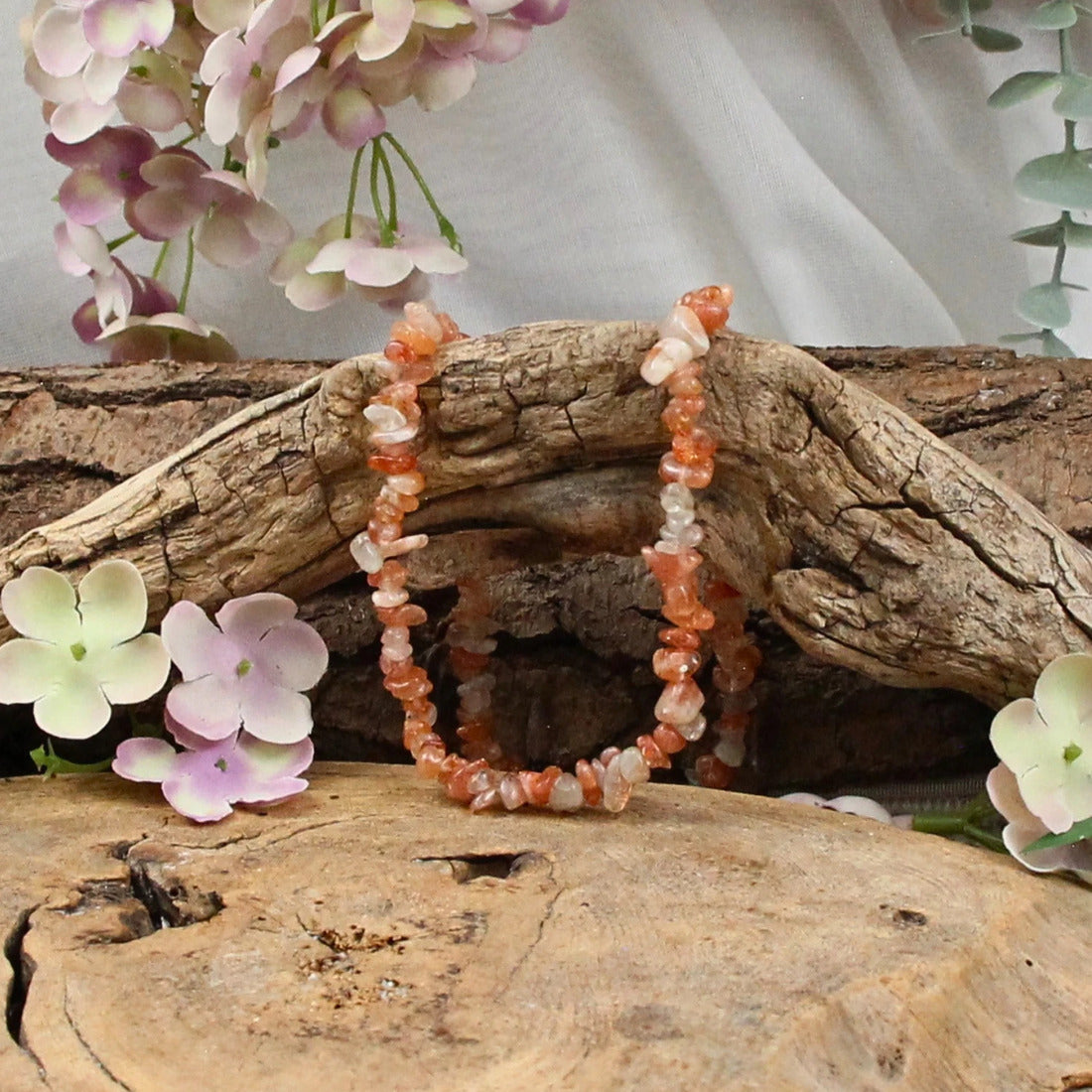Solsten halsband med splitstenar, 5 till 10 mm, 45 cm