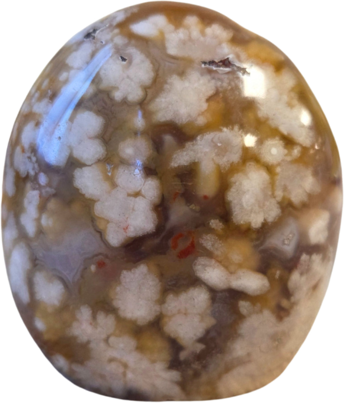 Agat blomskulptur, vit till beige, 389 g, nr 15