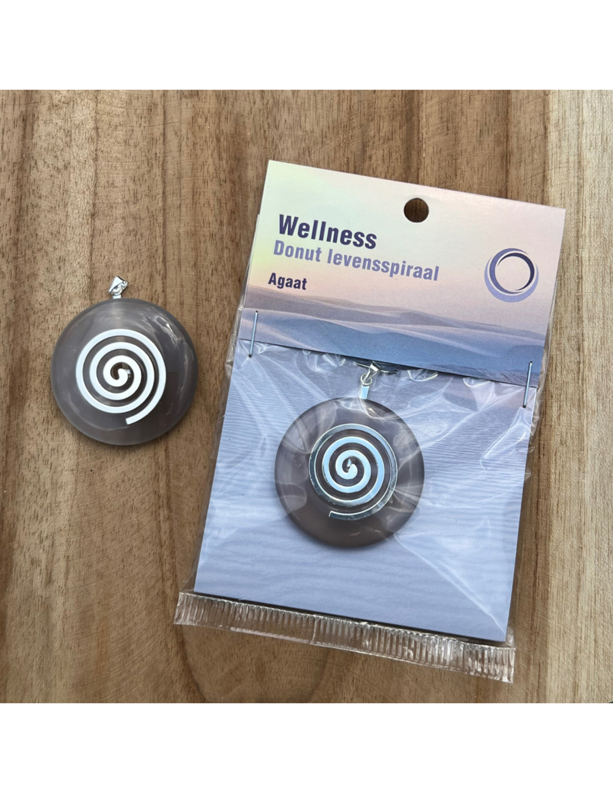 Agat donut med hängare, livsspiral, 4 cm
