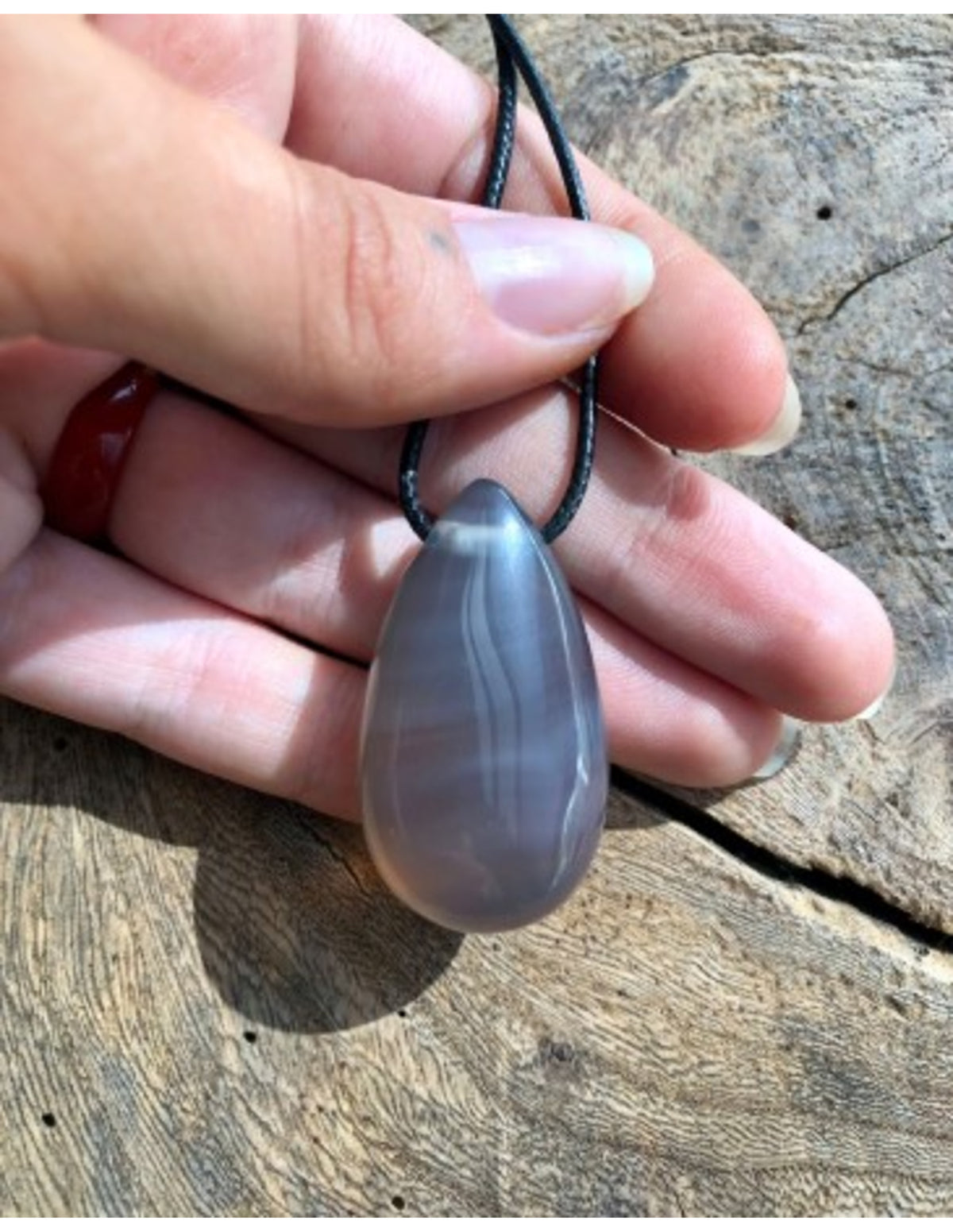 Agat hänge, droppform, grå, 4 cm