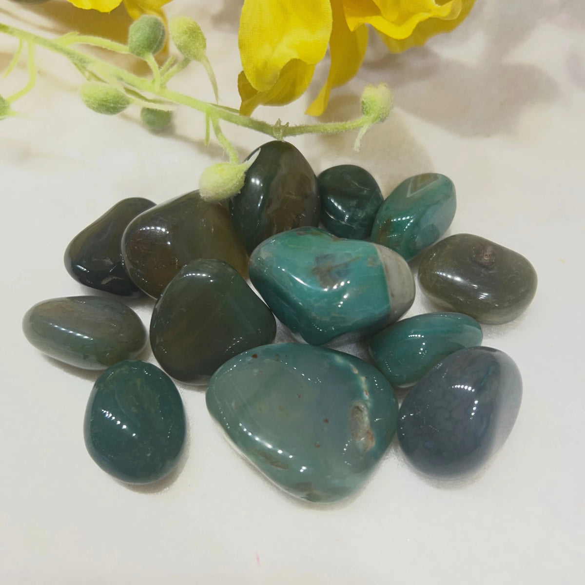 Agat trumlade stenar, grön, naturfärg, 250 g