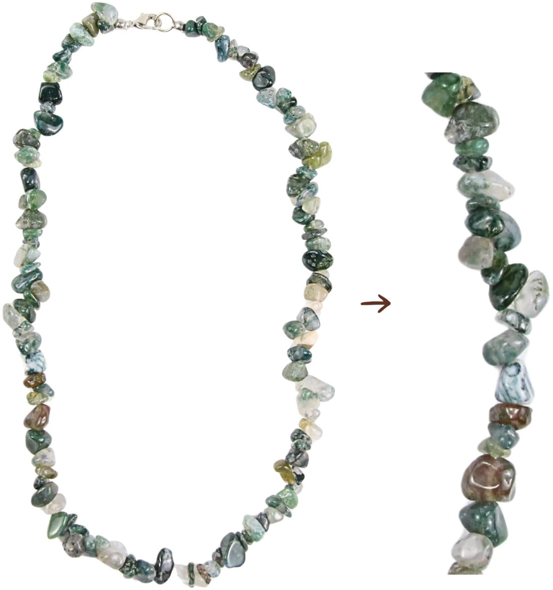 Mossagat halsband med splitstenar, 5 till 10 mm, 45 cm