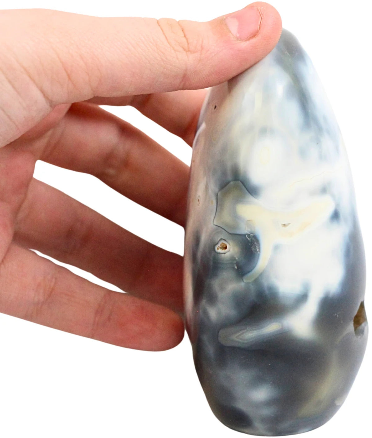 Agat orka skulptur, svart, grå och vit, 10,7 cm, nr 13