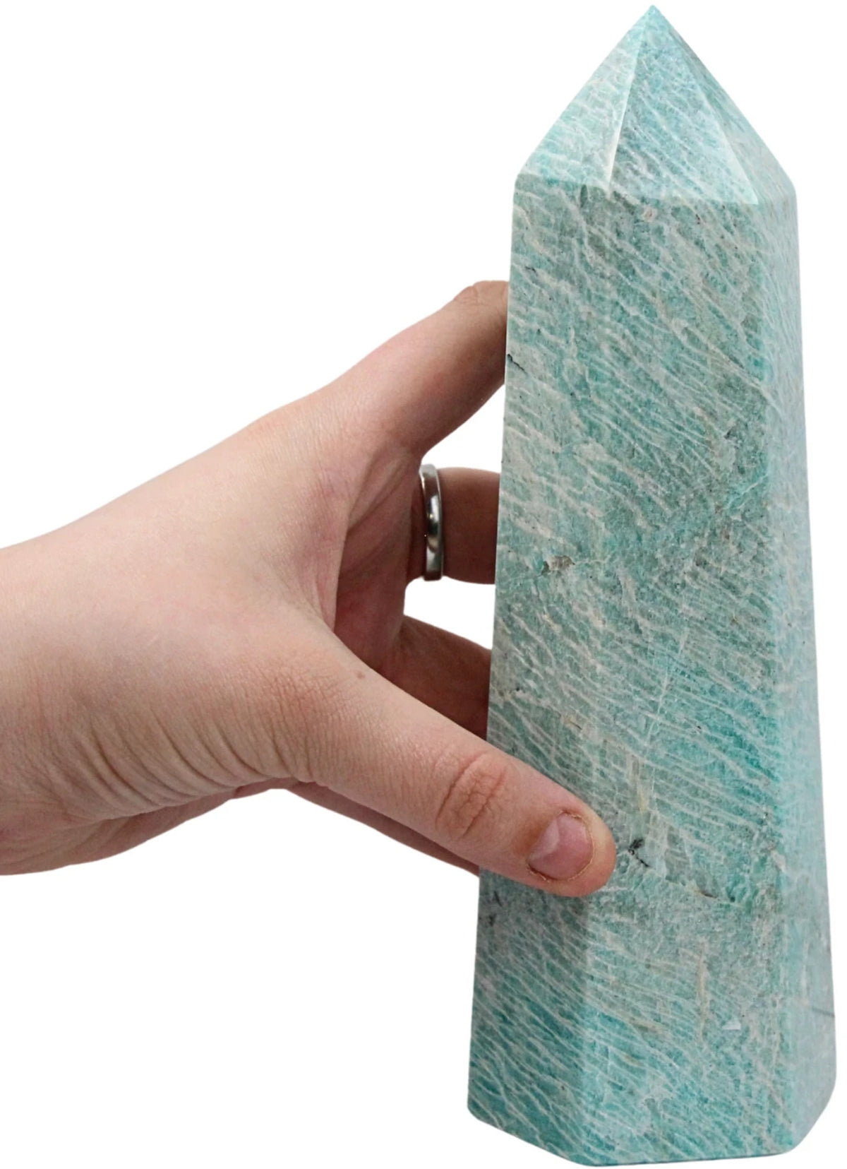 Amazonit obelisk, blågrön, 20 cm, nr 01