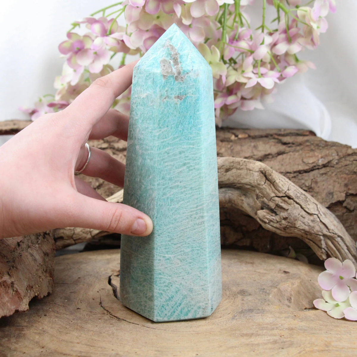 Amazonit obelisk, blågrön, 19,5 cm, nr 02