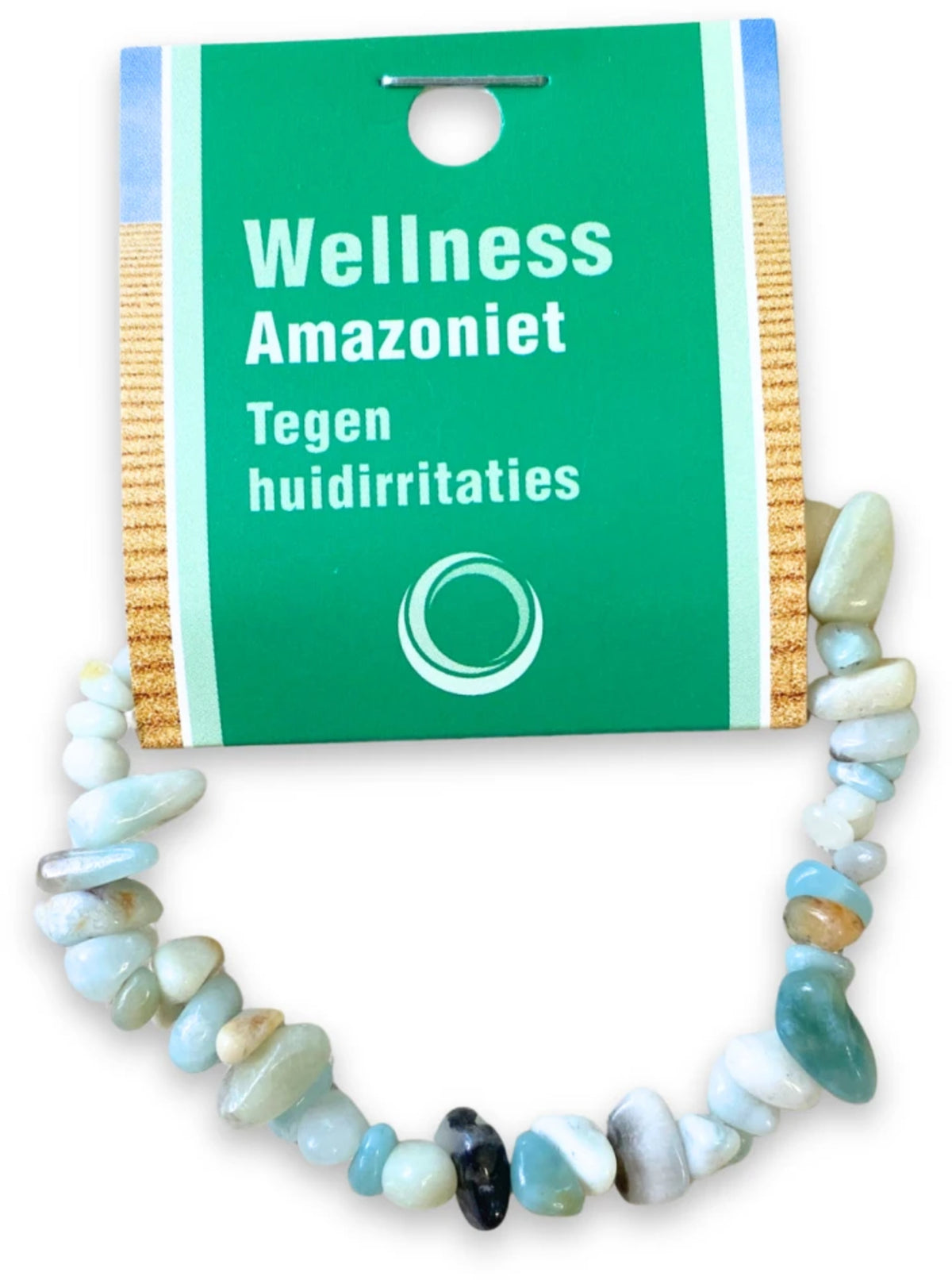 Amazonit armband med splitstenar, 5 till 10 mm, På kort