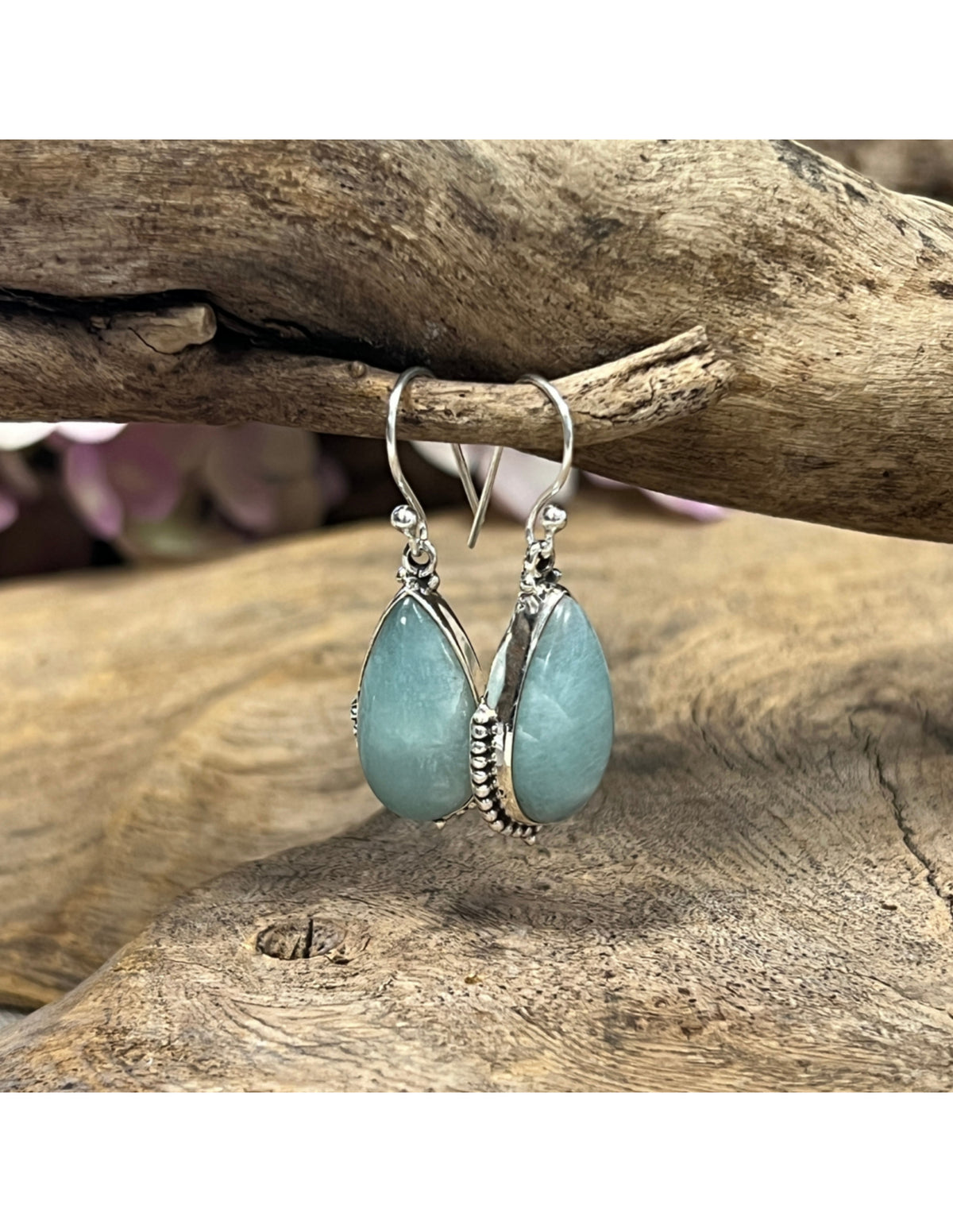Amazonit örhängen i 925 silver, droppformade, 2,3 cm