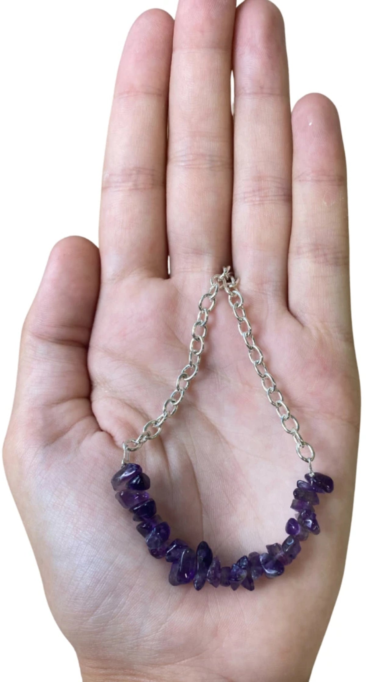 Ametist halsband med splitstenar, försilvrat, bar-modell