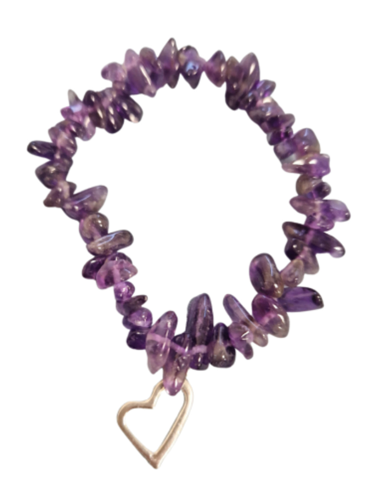 Ametist armband med splitstenar och hjärtberlock, 18 cm