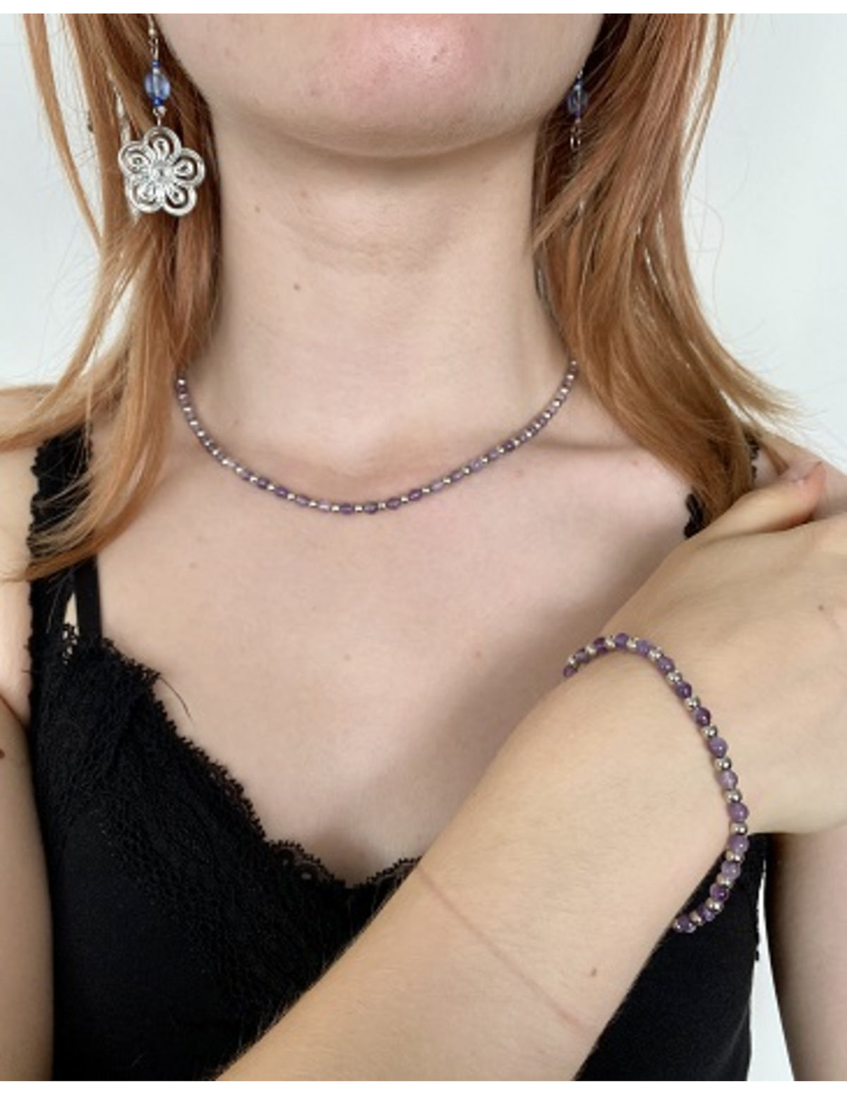 Ametist halsband Ibiza Love, 4 mm pärlor, 45 cm