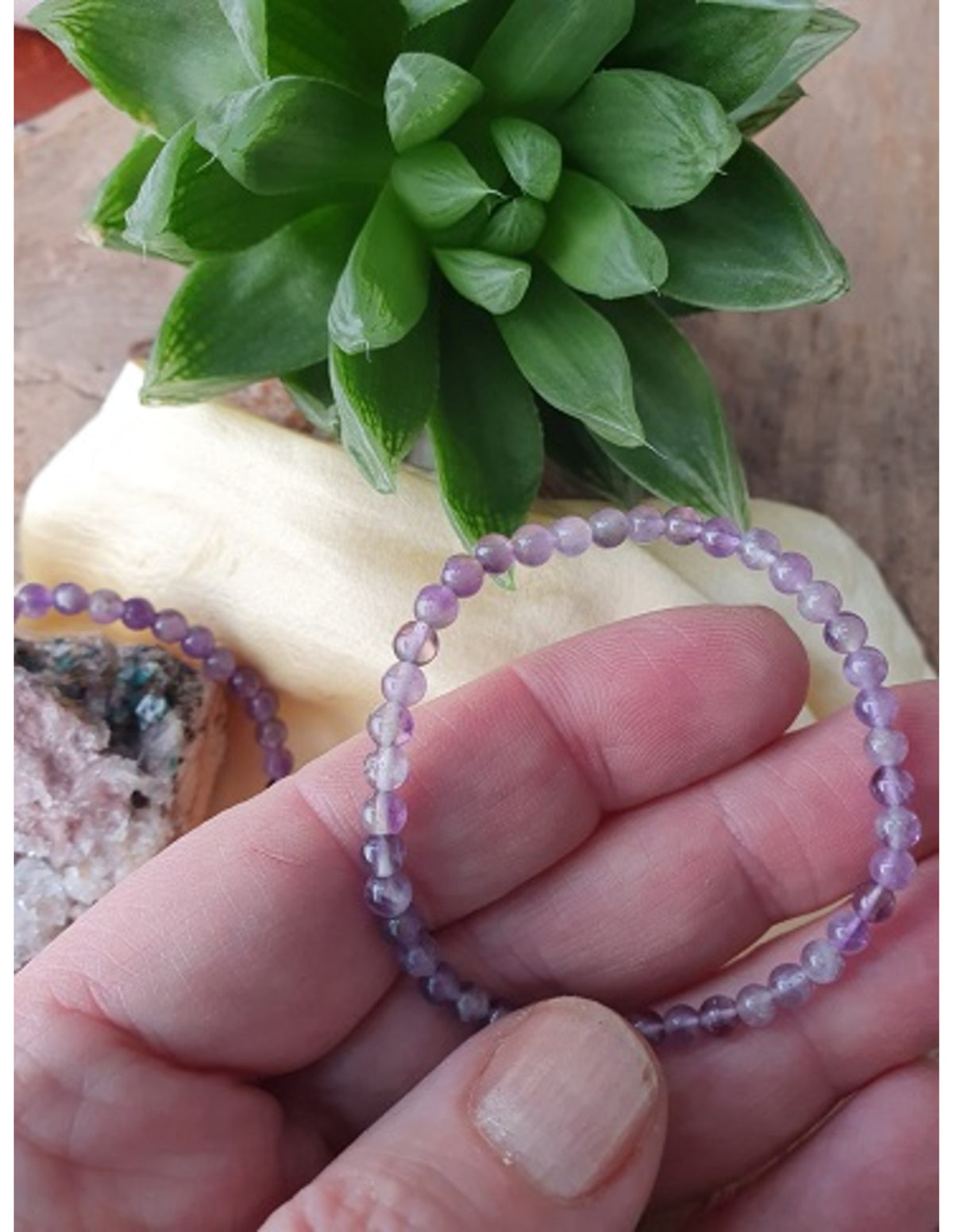 Ametist armband för barn, 4 mm pärlor, 15 cm
