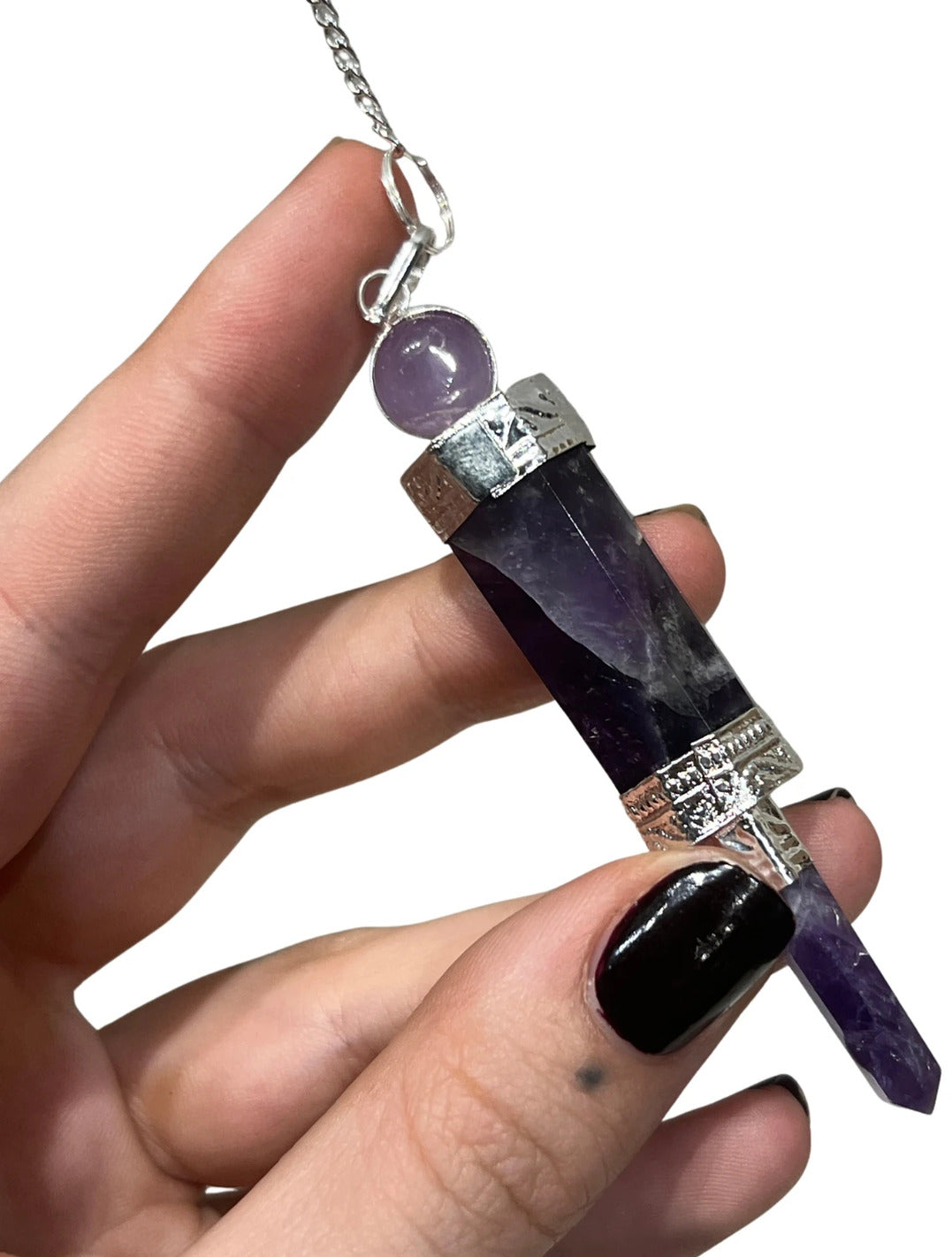 Ametist pendel, luxe, försilvrad, ca 7 cm