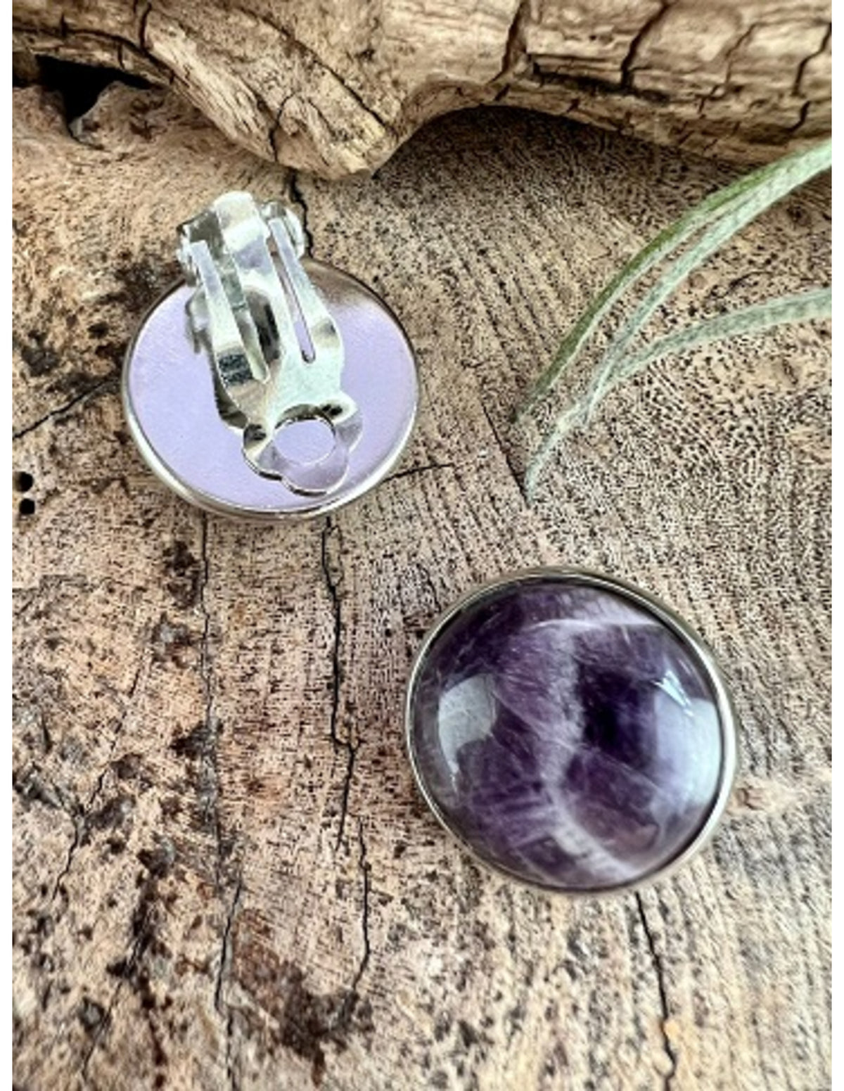 Ametist örclips, silverfärgade, 18 mm