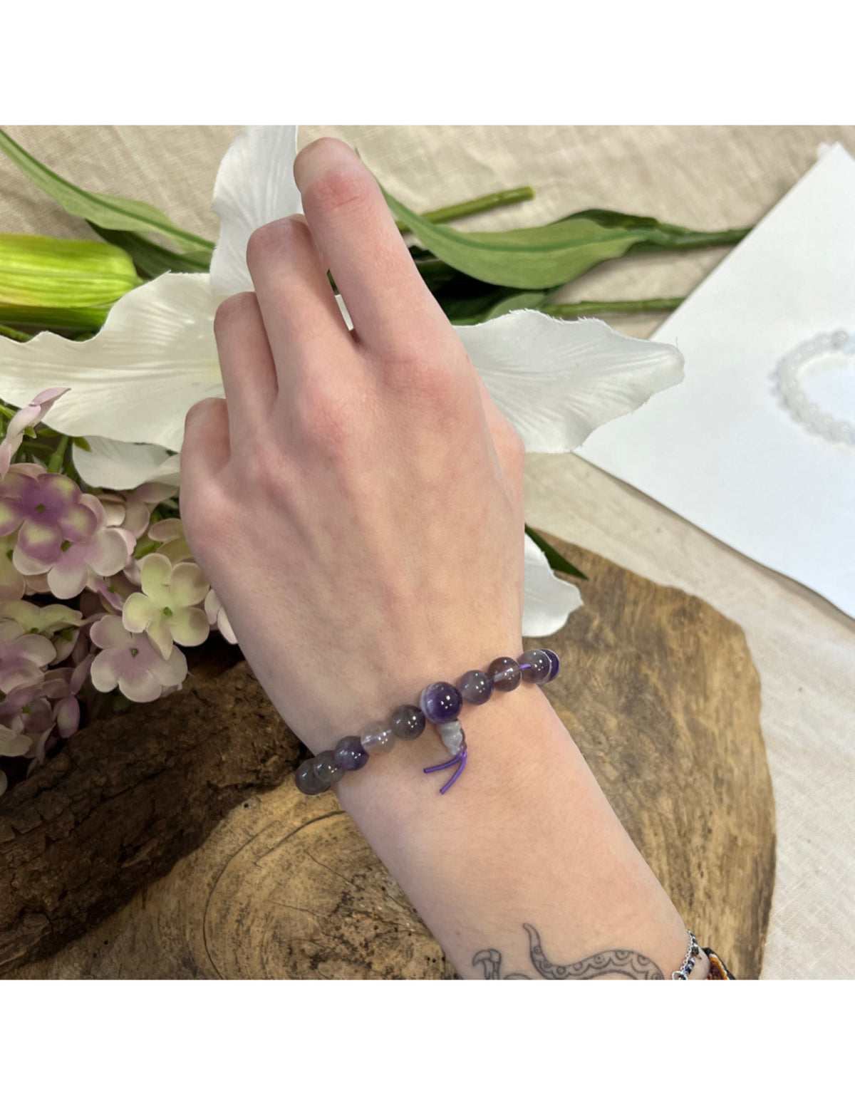 Ametist armband, powerbead, 8 mm pärlor, 18 cm