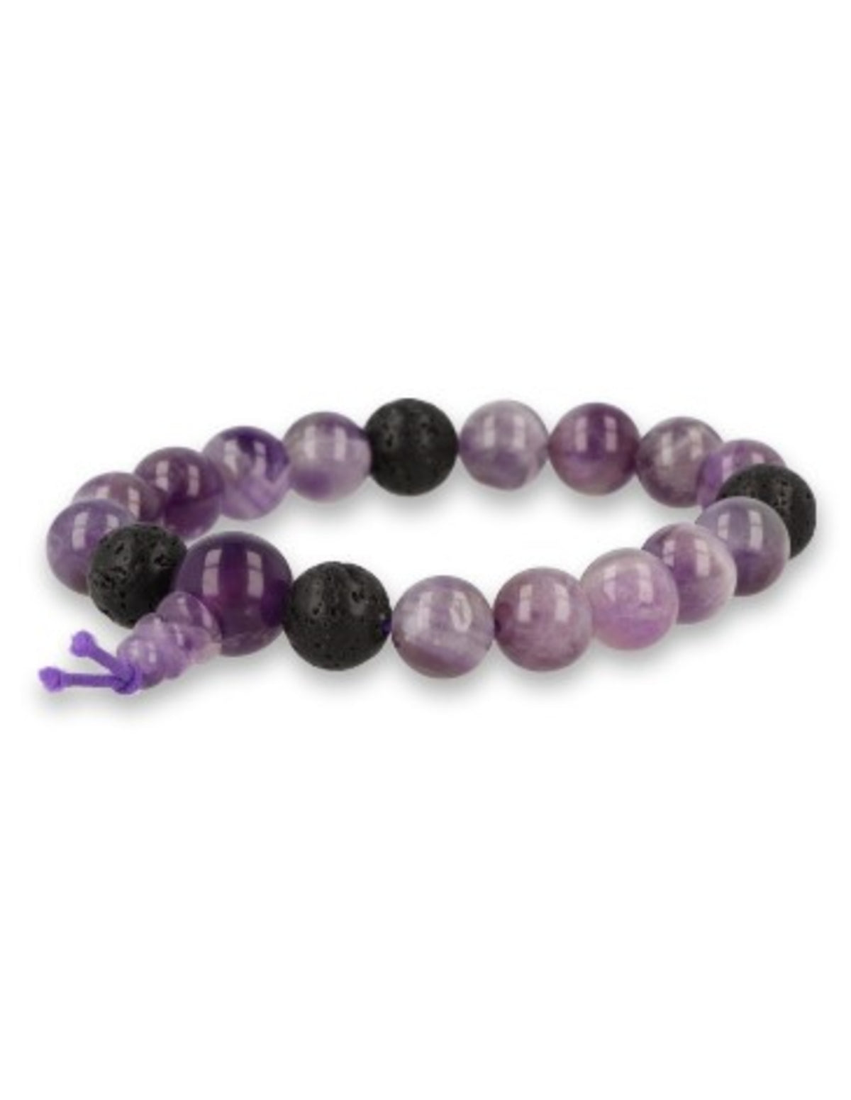 Ametist armband för män, powerbead, 10 mm pärlor och lavasten