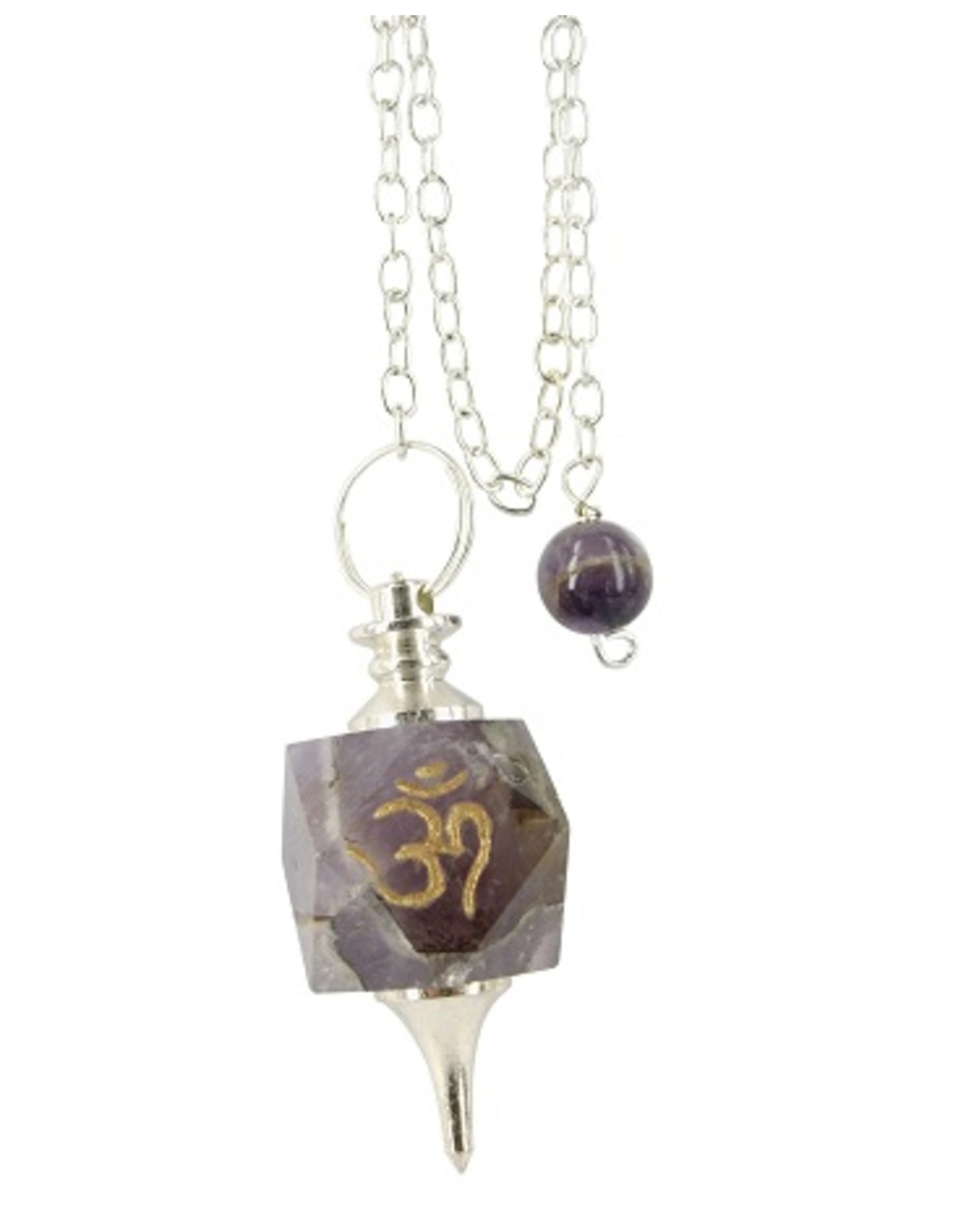 Ametist reiki pendel, försilvrad infattning, ca 3,5 cm