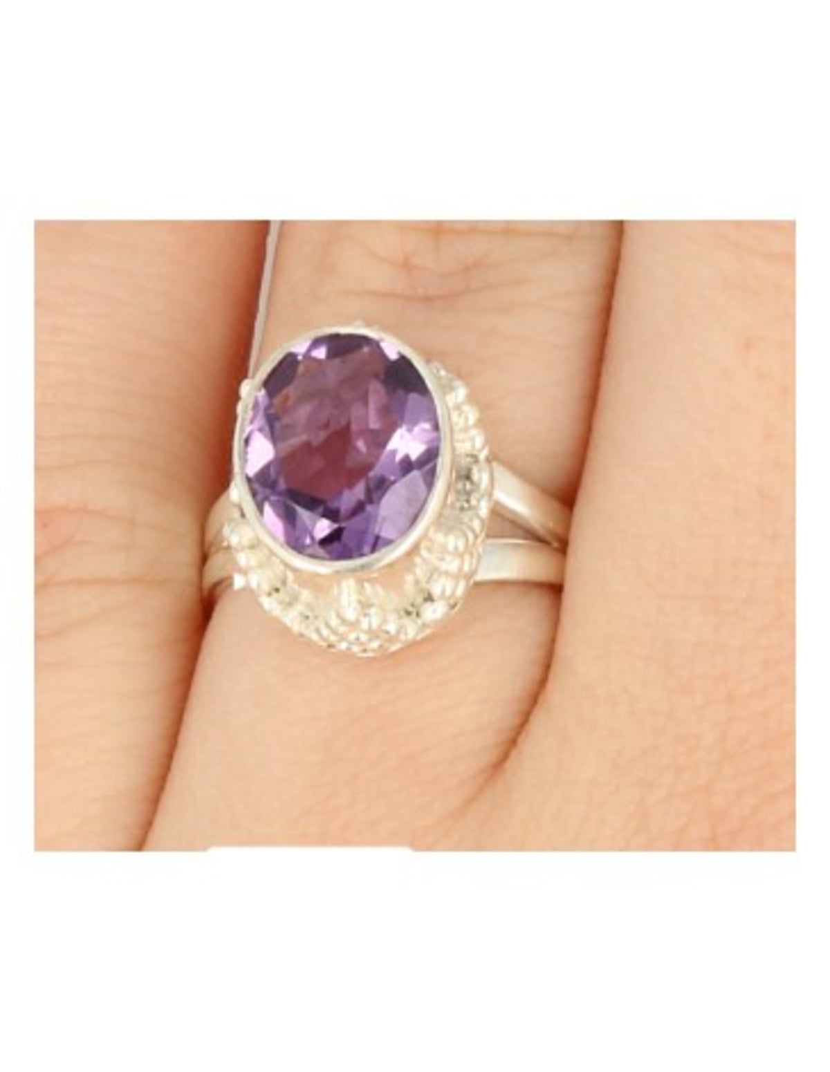Ametist ring i 925 silver, oval fasettslipad, storlek 17