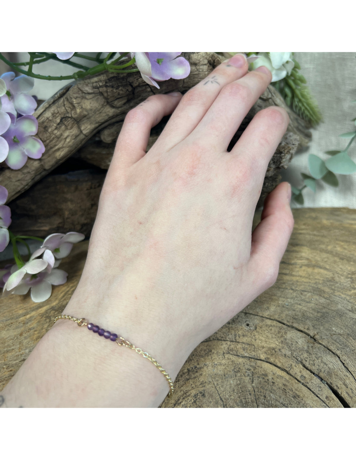 Ametist armband, spring style, fasettslipade pärlor 3 mm