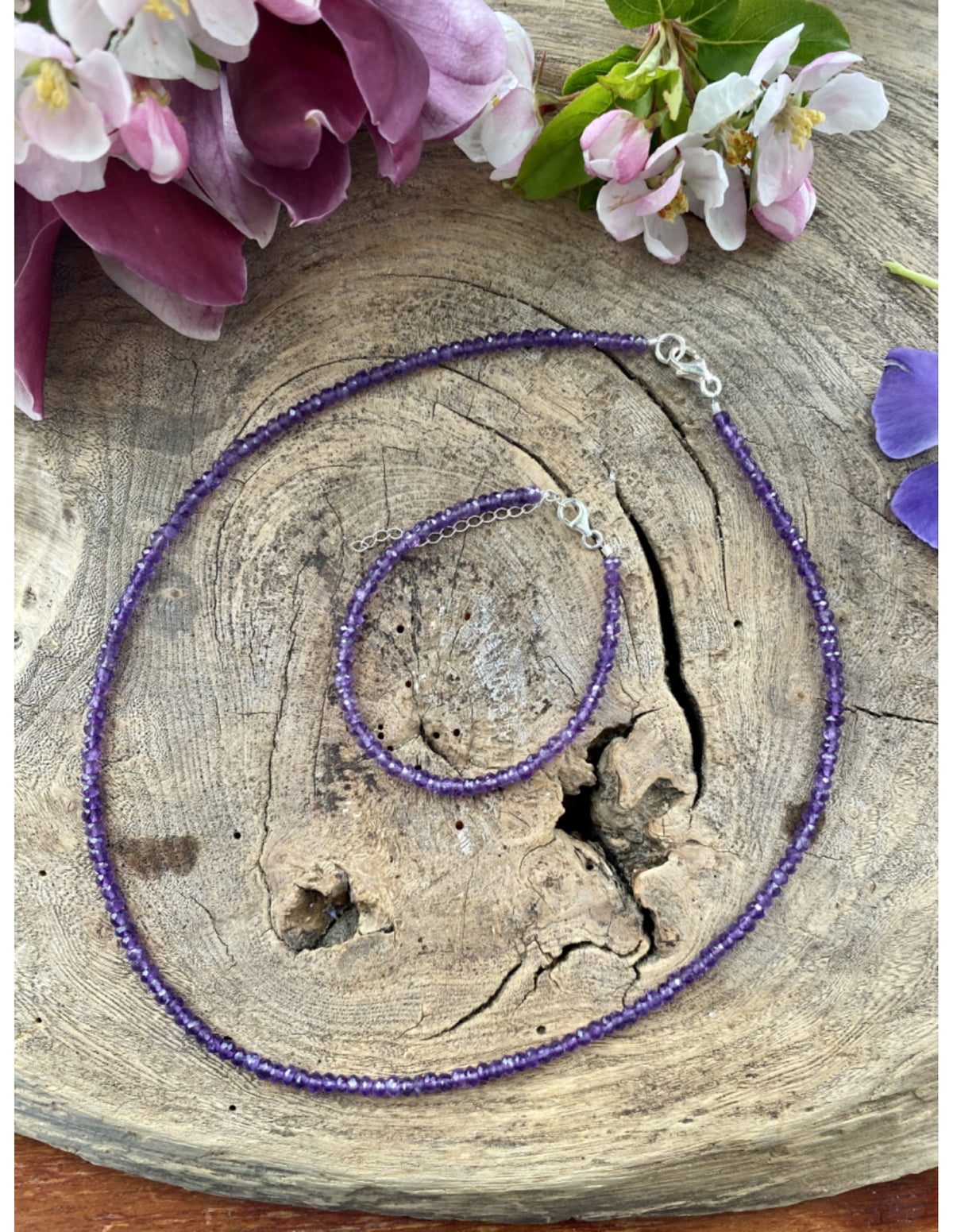 Ametist halsband Summer Vibes, fasettslipade pärlor 4 mm