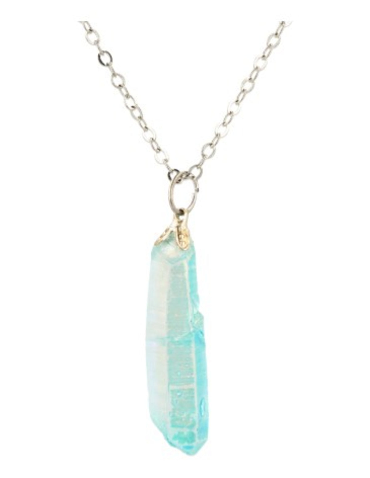 Aqua aura hänge, rå, belagd bergkristall, 2 till 4 cm