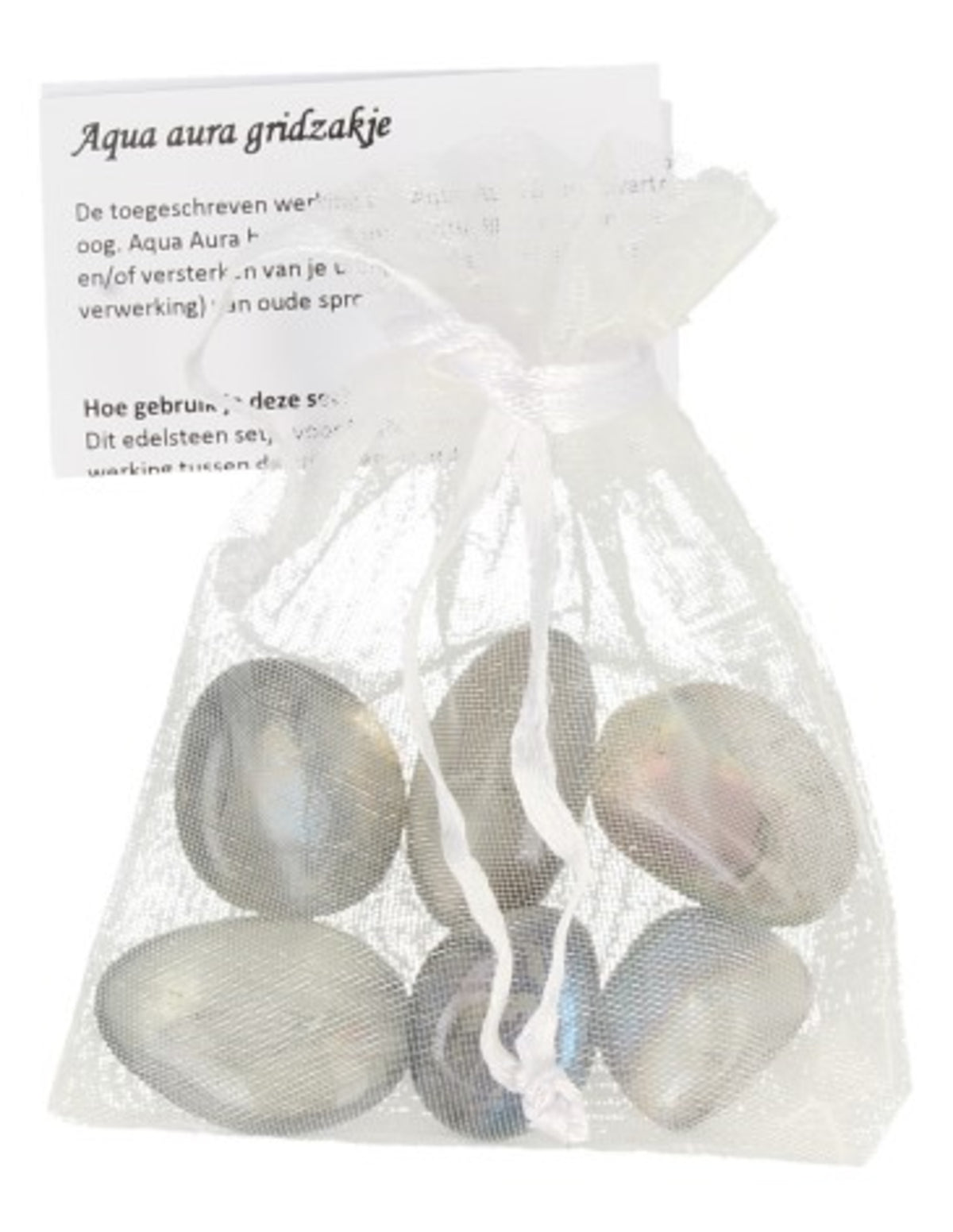 Aqua aura kristaller i gridpåse (belagd kvarts), 6 st