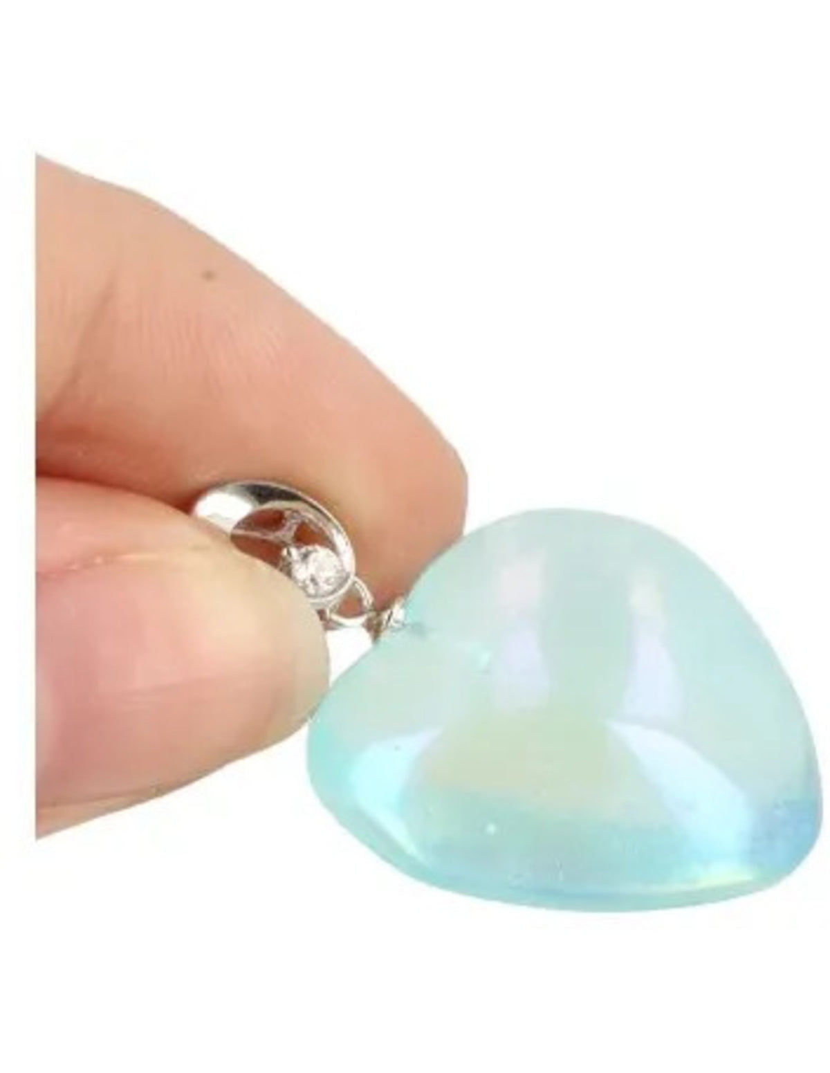 Aqua aura hjärthänge med zirkon, belagd, 2,5 cm