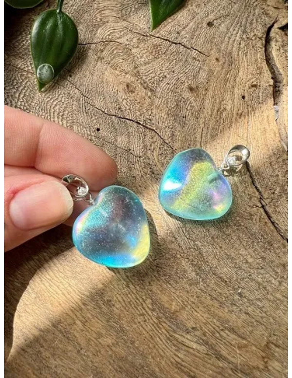 Aqua aura hjärthänge med zirkon, belagd, 2,5 cm