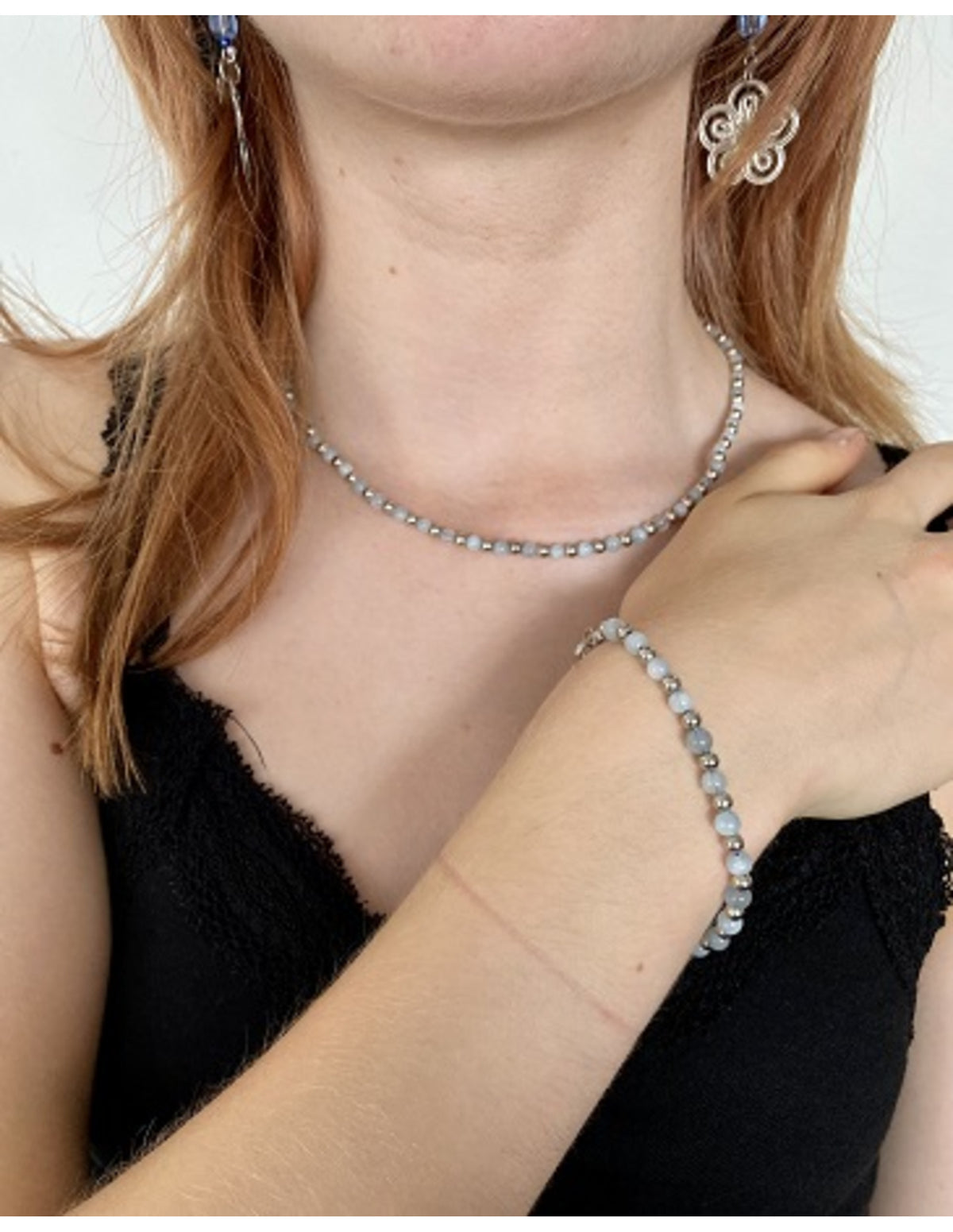 Akvamarin halsband Ibiza Love, 4 mm pärlor, 45 cm