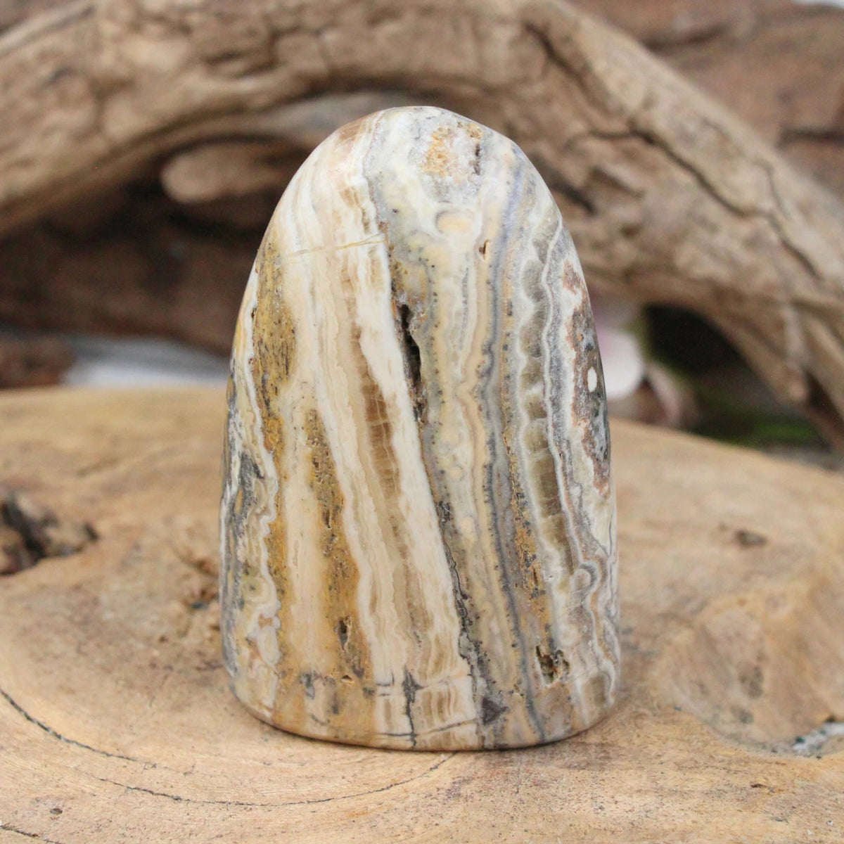 Aragonit skulptur, zebramönstrad, 336 g, nr 02