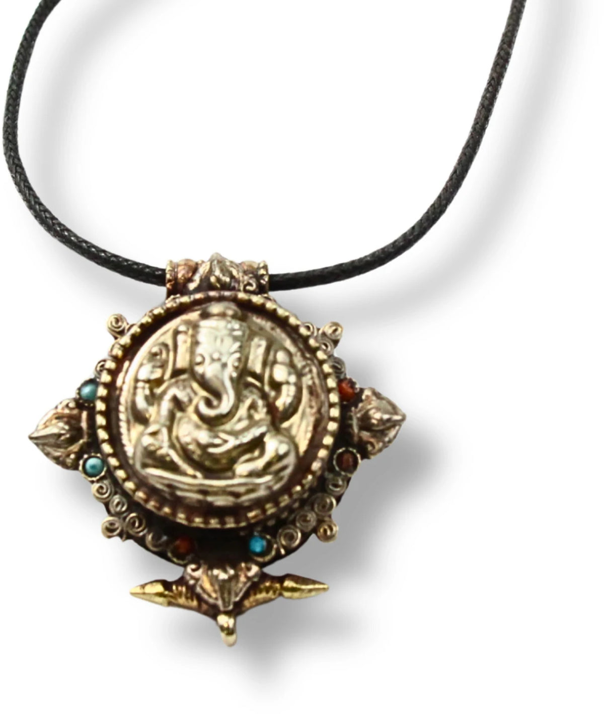 Askhänge i vitmetall, Ganesha med små stenar, 5 cm