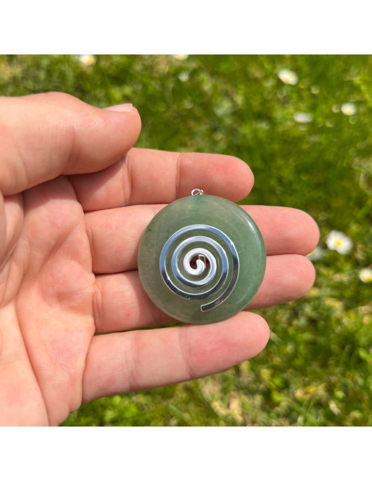 Grön aventurin donut i levensspiral-hänge, 4 cm