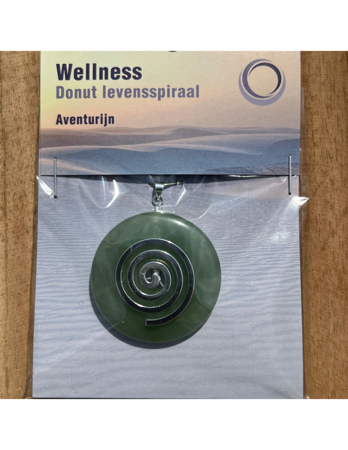 Grön aventurin donut i levensspiral-hänge, 4 cm