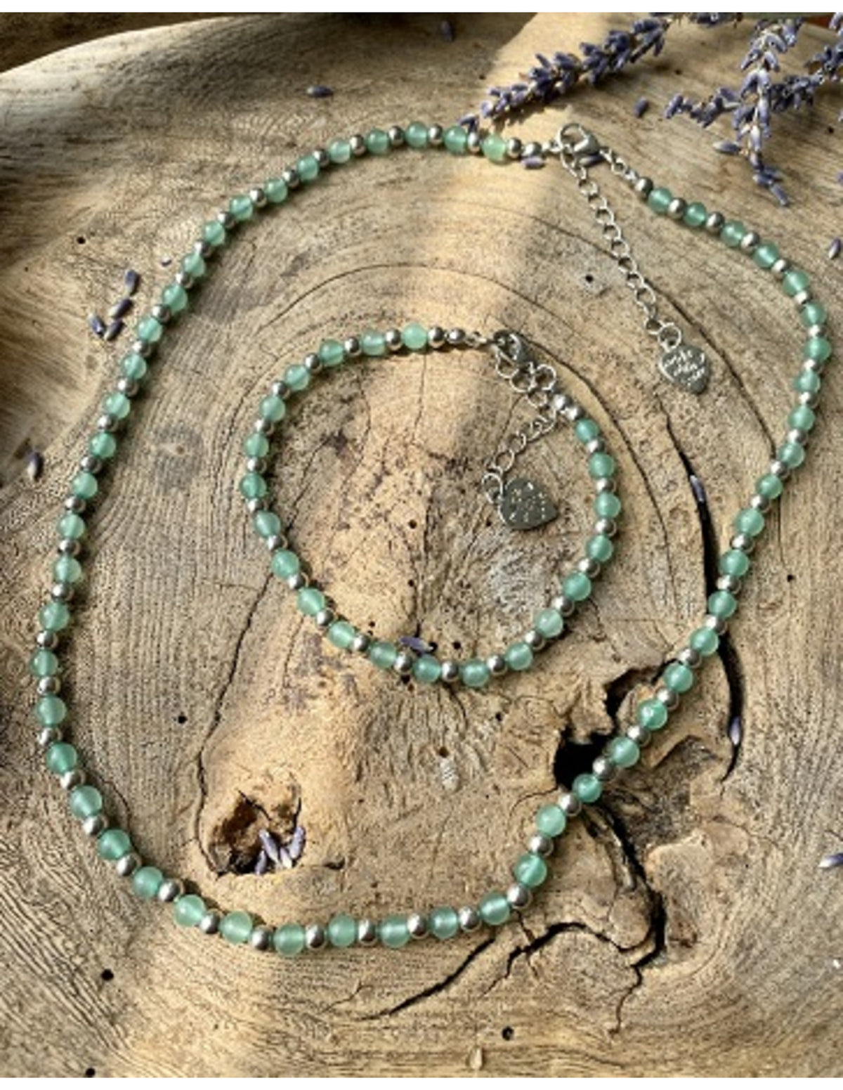 Grön aventurin halsband Ibiza Love, 4 mm pärlor, 45 cm