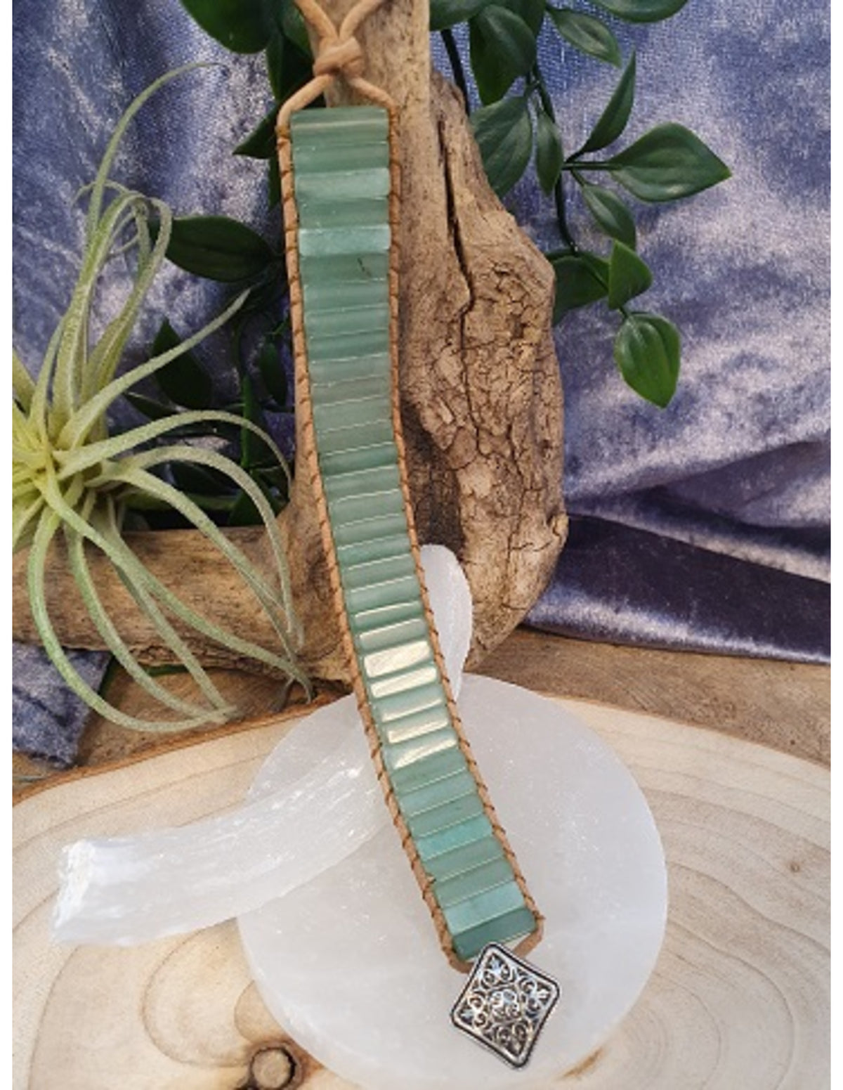 Grön aventurin armband i läder, gipsy