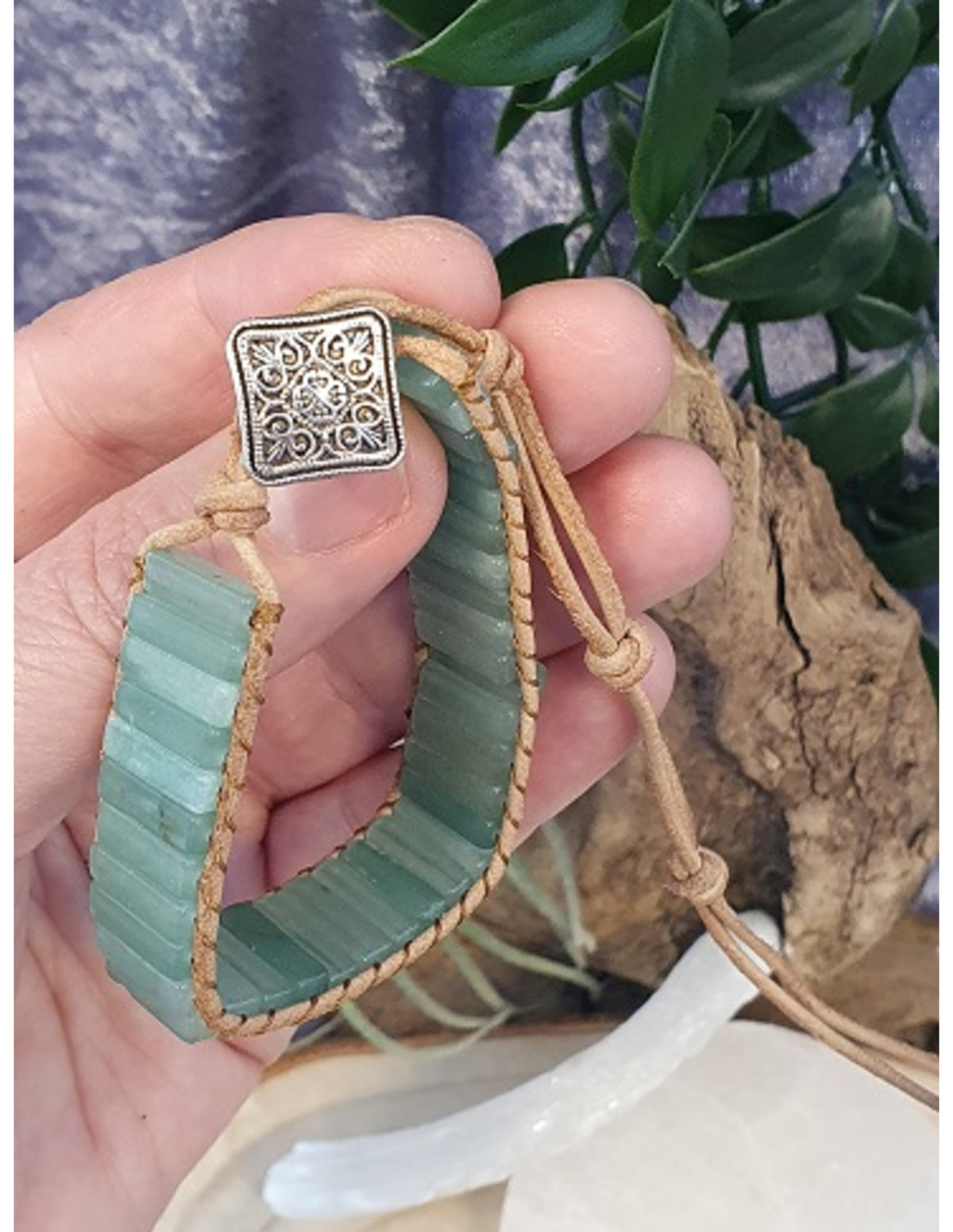 Grön aventurin armband i läder, gipsy