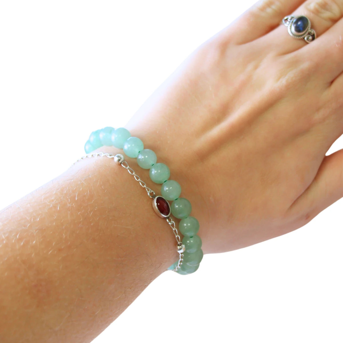 Grön aventurin armband, 8 mm pärlor, 18 cm