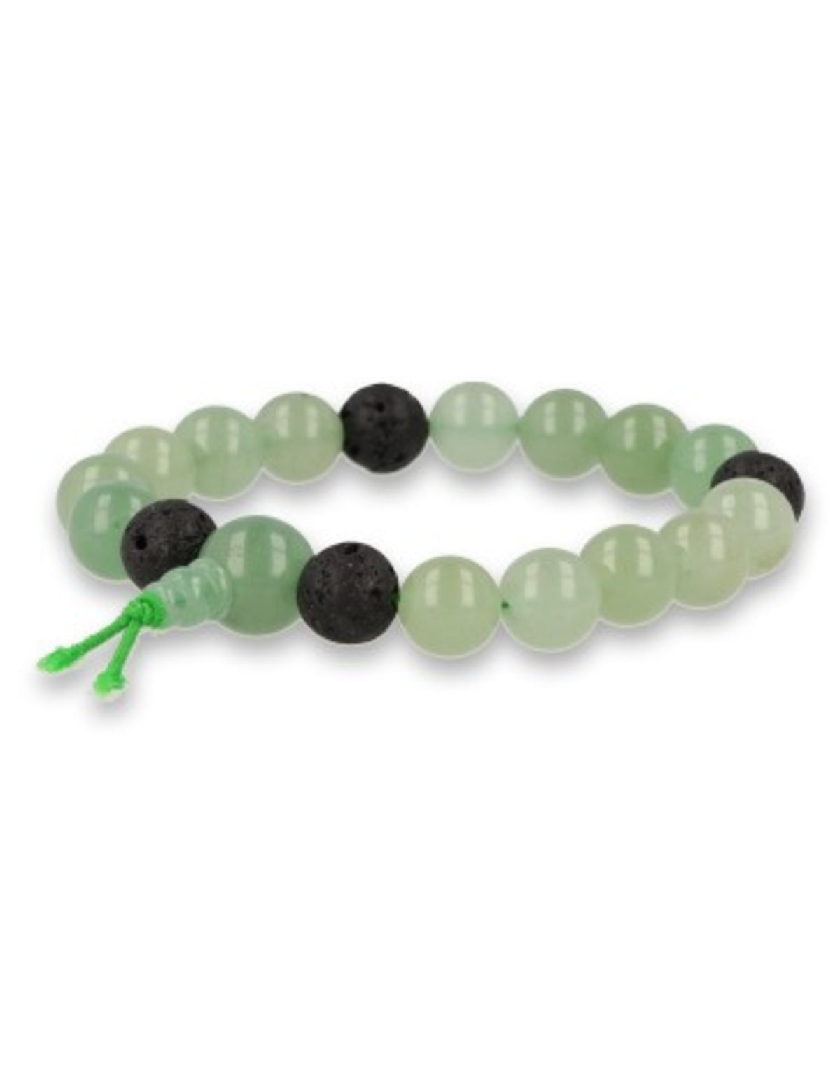 Grön aventurin armband för män, 10 mm pärlor och lavasten, 21 cm, Utan kort
