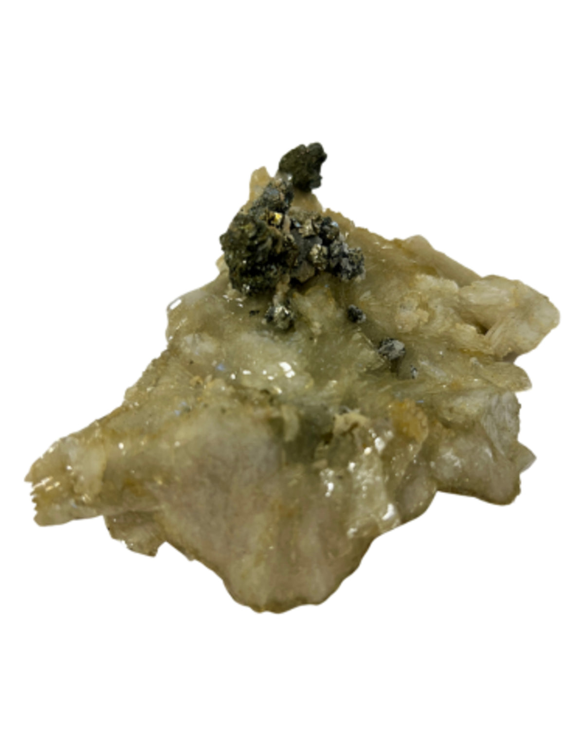 Baryt mineralprov med kalcit och kopparkis, 342 g, nr 1